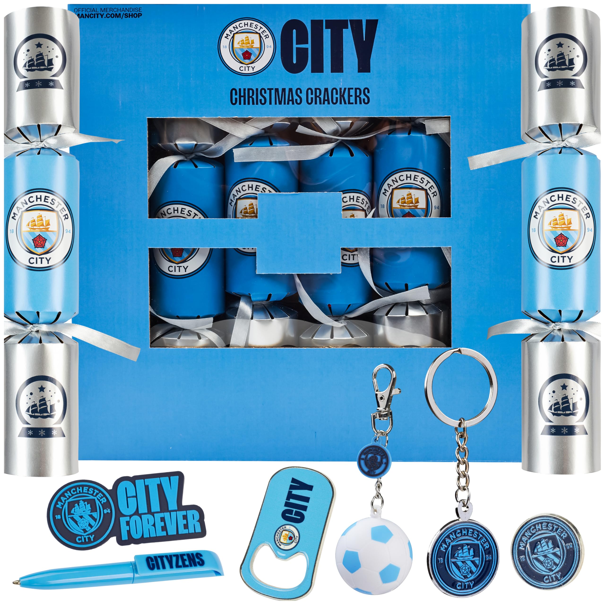 Get Trend Manchester City Pop Luxury Christmas Crackers, Pack of 6 Deluxe Football Xmas Crackers, Collectible Man City Gifts, Fun Novelty Xmas Gifts (Multi Manchester City)