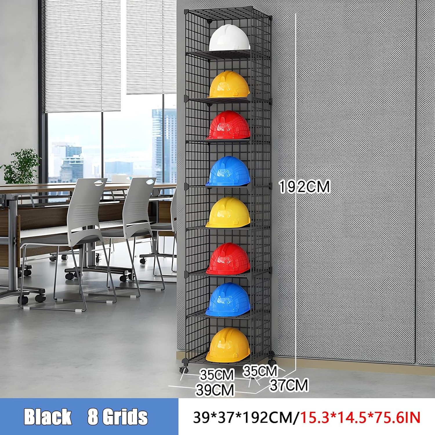 Aimery Safety Helmet Rack With Wheels, Hard Hat Storage Rack, Stackable Safety Helmet Storage Boxes(Black,8 Grids A)
