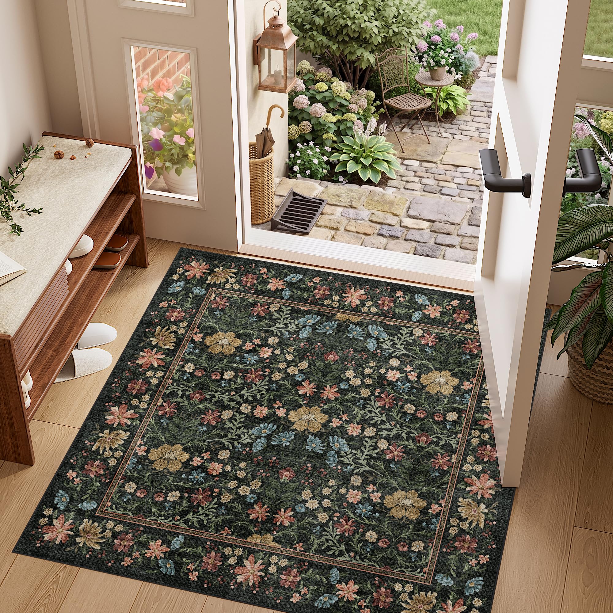DUKINO Vintage Floral Square Rug