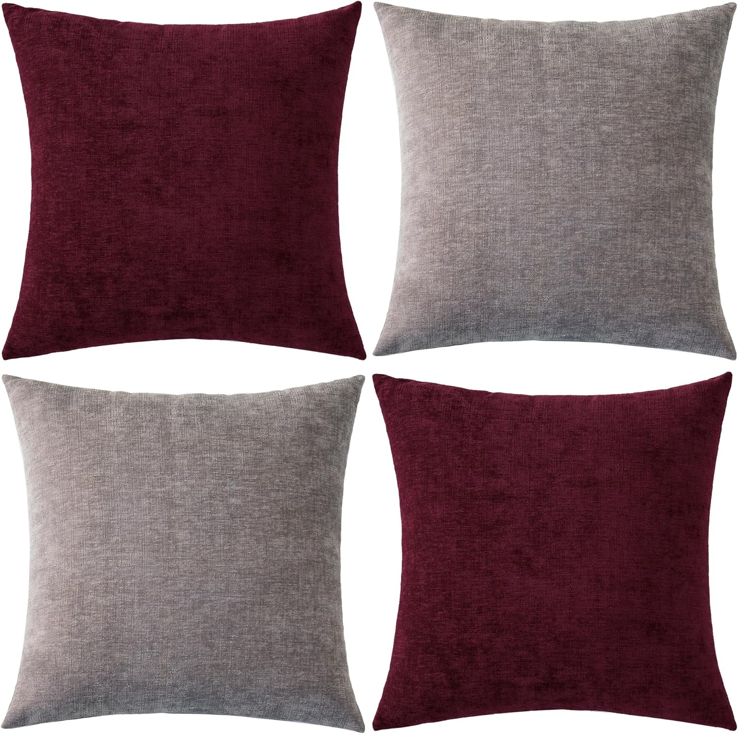 GAWAMAY Throw Pillow Covers 16x16 Inch Pack of 2 Soft Square Chenille Couch Pillow Cover for Sofa Living Room Bedroom Car Solid Dyed Pillow Cases (Only Pillowcases) 40x40 Cm, Taupe Grey, Red,