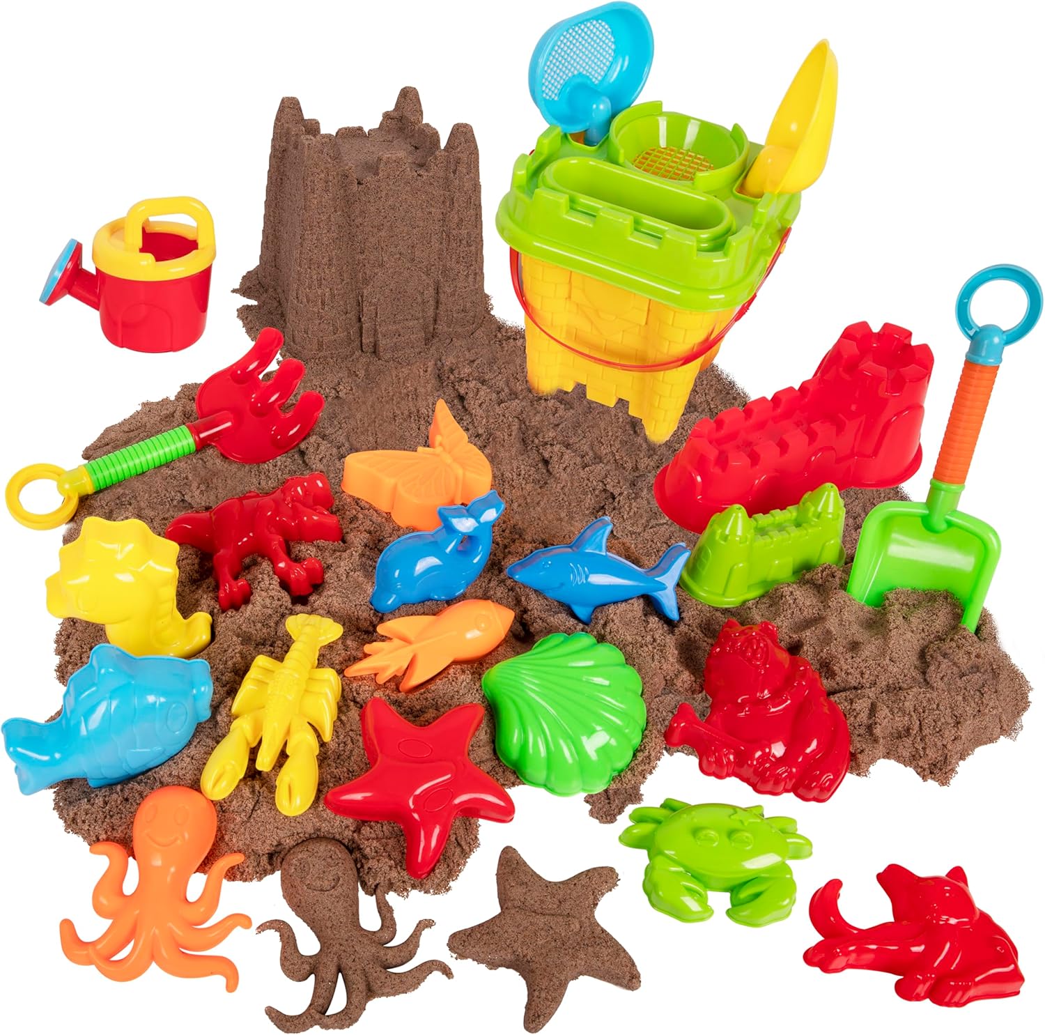 Kangaroo Beach Bucket Set for Kids - 23 Pcs Collapsible Sand Toys Set - Foldable Travel Pail and Shovel Set for Toddlers - Beach Essentials for Sand Castle Molds - Beach Toys for Kids Ages 4-8 & 8-12