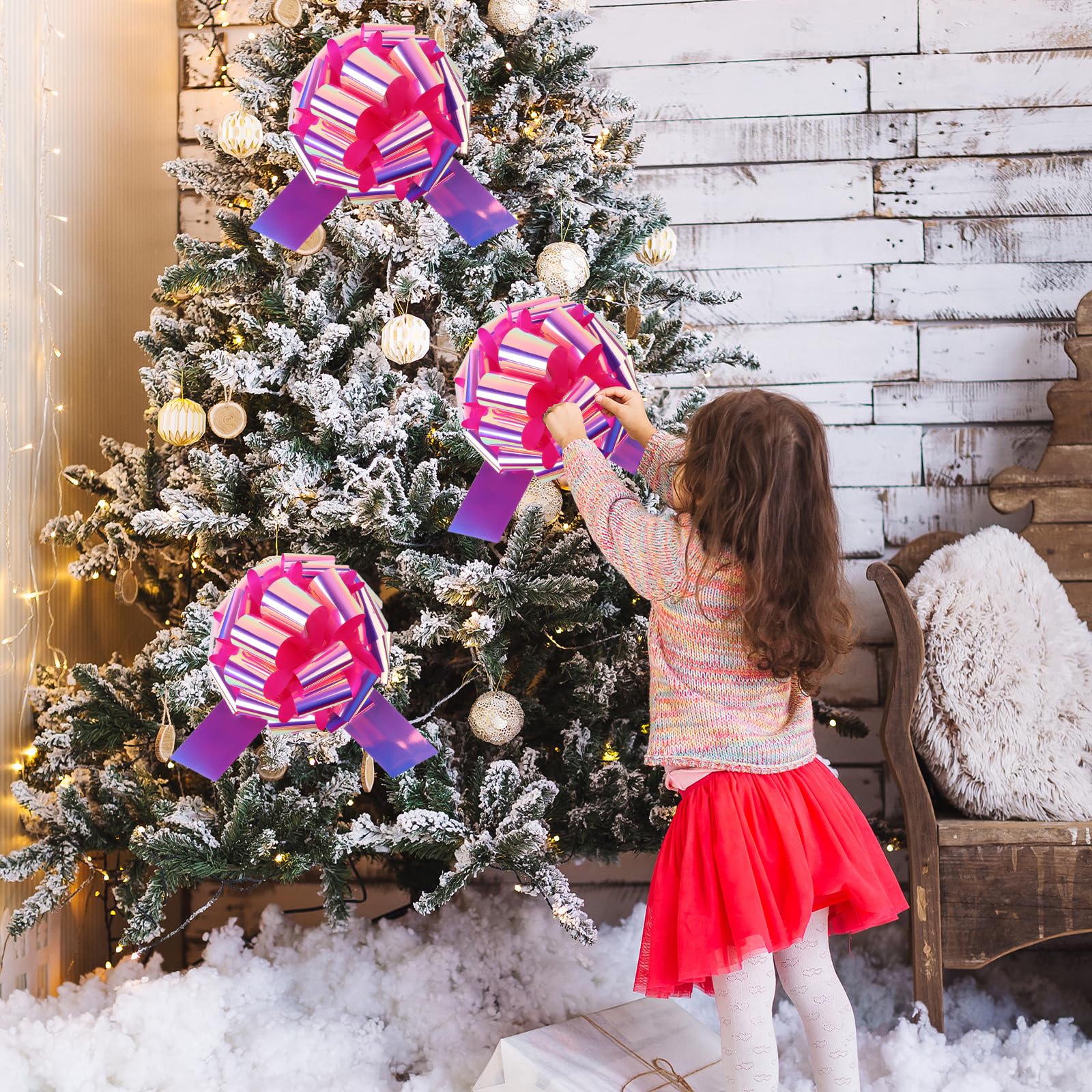 2 lazos grandes láser de 12 pulgadas, gran regalo para electrodomésticos, bicicletas, Navidad, fiestas y decoraciones de lazo grande en mesas de comedor (rosa)