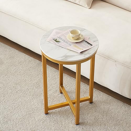 Marco sinterizado del metal del oro de la tabla lateral del sofá de piedra con el top blanco del color de Carrara