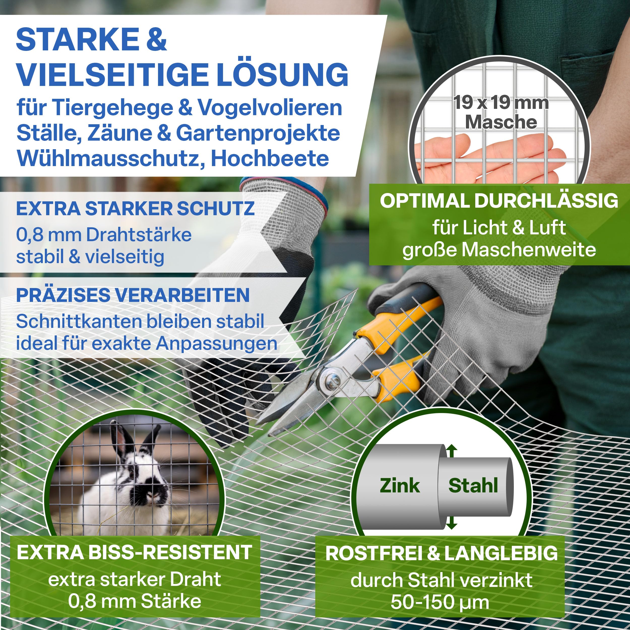 TTL GARDEN 1 x 25 m de malla de alambre galvanizado de 19 mm de malla de 0,80 mm de grosor – en rollo de malla de alambre para aviarios de 25 m x 1 m de ancho 19 mm de ancho