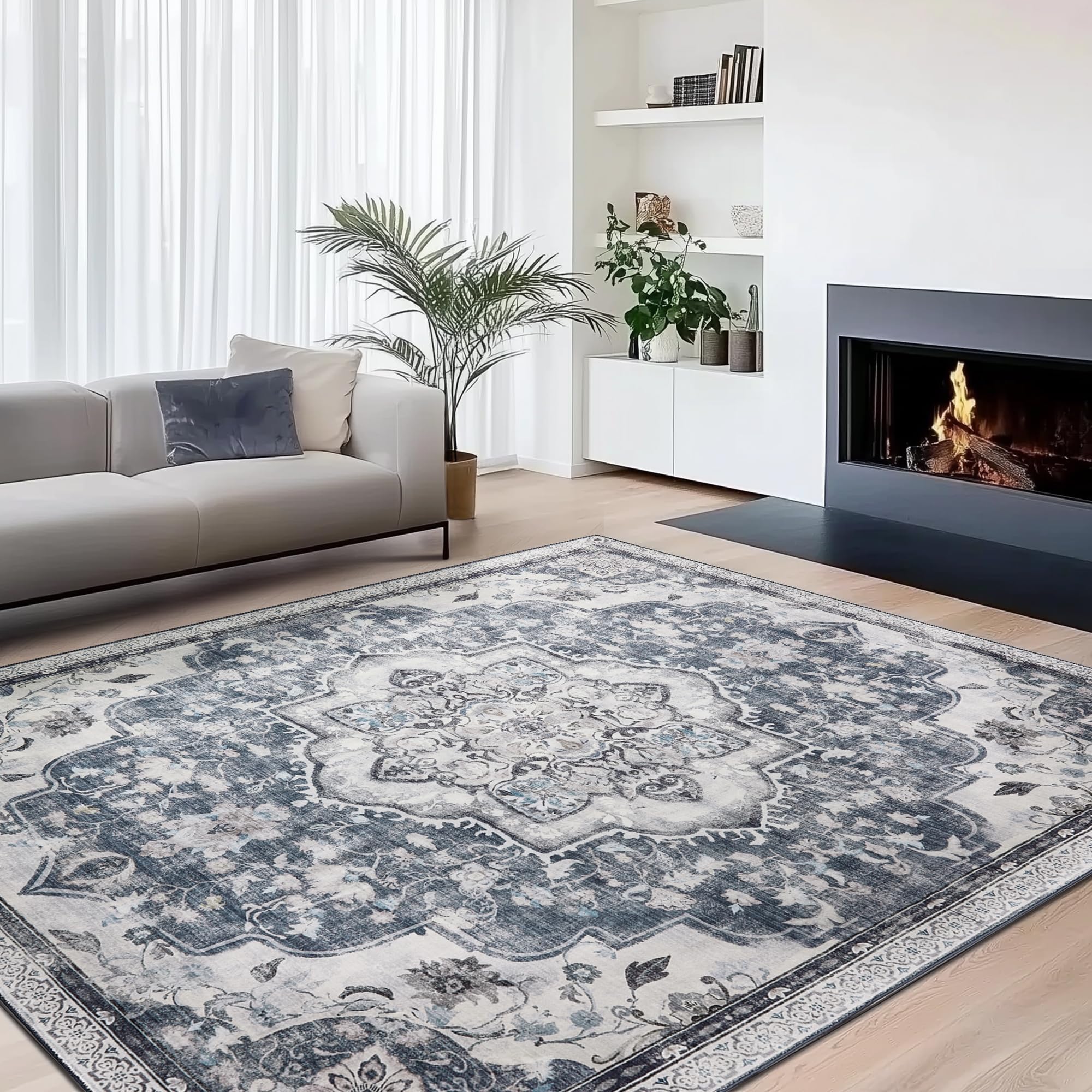 SONGMICS HOME Vintage Teppich, 200 x 290 cm, Wohnzimmerteppich, Schlafzimmerteppich, Waschbarerteppich, Rutschfester Teppich, für Küche, Flur, Esszimmer, Taubengrau TAR310G01