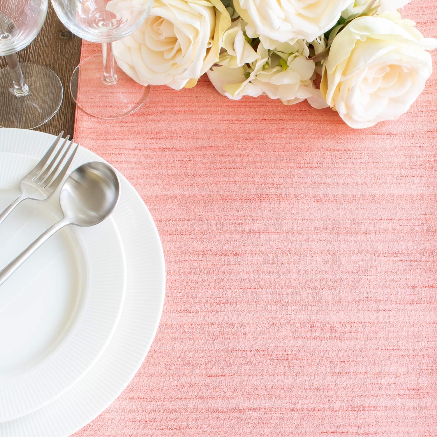 The White Petals Peach 8 People Dining Table Runner (13x120 inch, Pack of 1) Fabric Lined | Properly Finished | for Home, Kitchen, Dining Room, Holiday, Wedding Party Décor