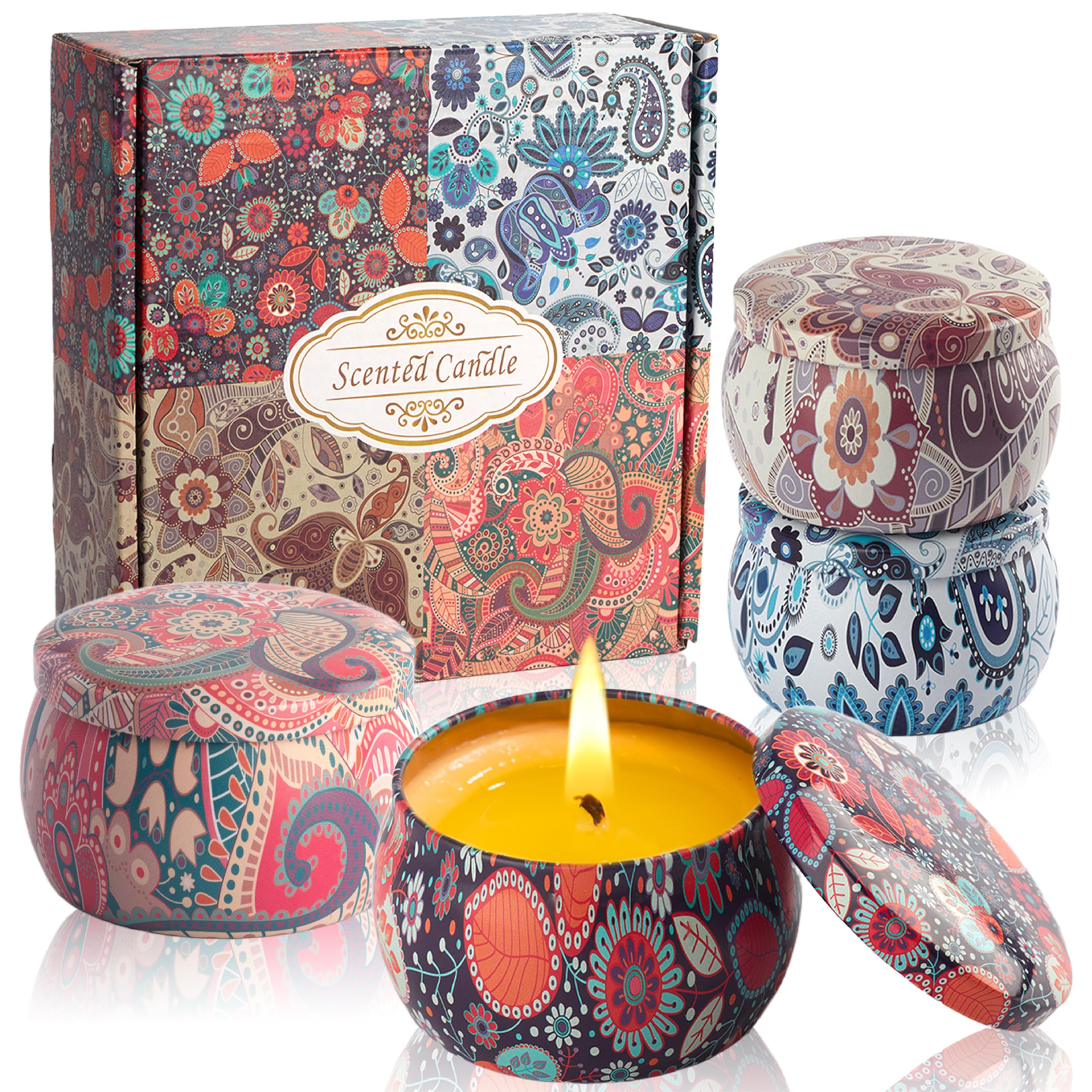Scented Candles Gifts for Women - Soy Wax Natural Candle Set Aromatherapy Outdoor Indoor Small Aroma Candle Gift 4 PCS 4.4 Oz for Mothers Day Birthday Valentines Christmas Home Spa Bath Yoga