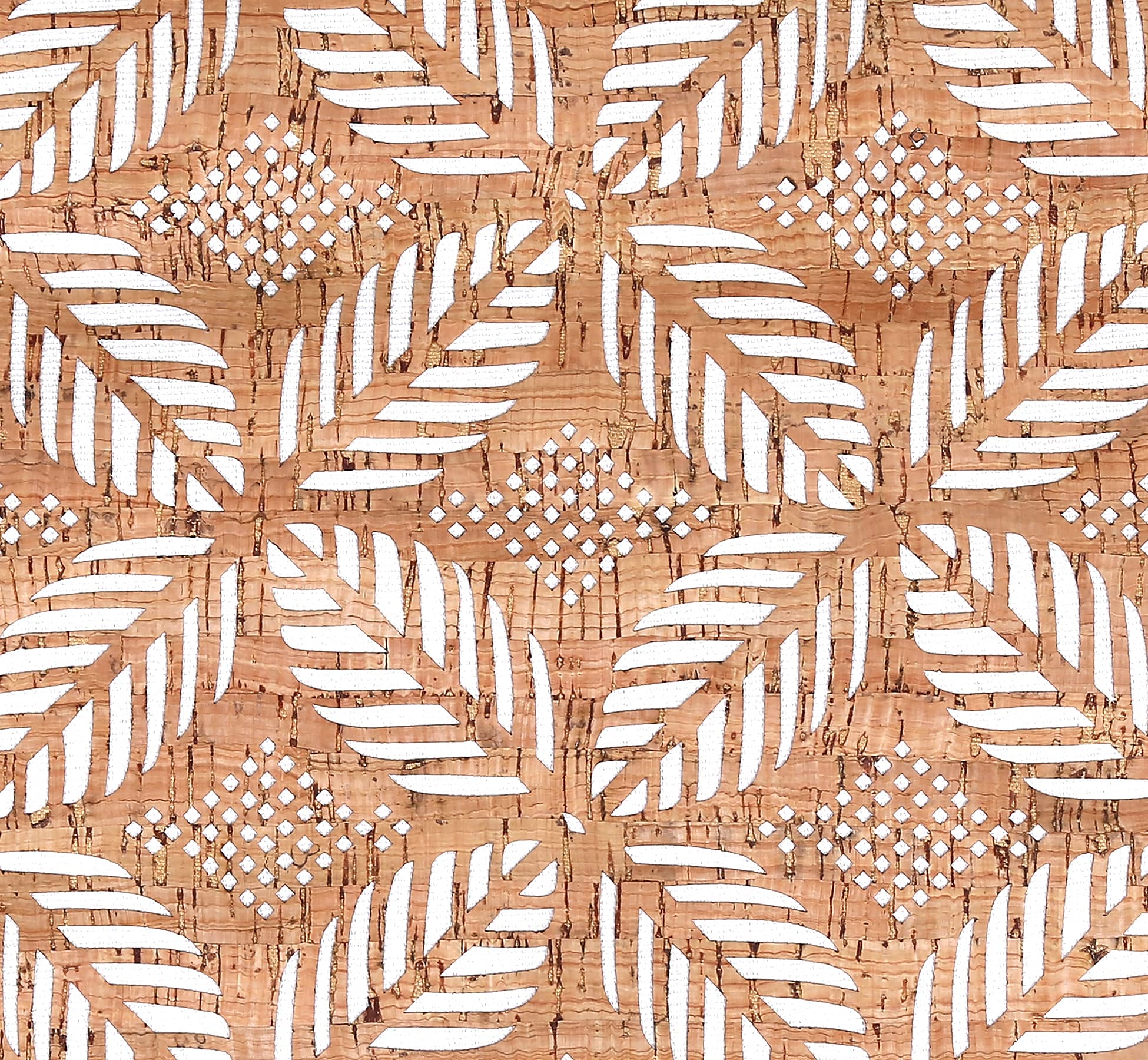 VISUAL CORK 1.0mm Thick Rolled Cork Fabric 17”x26”(43cmx66cm) Hollowed-Out Sewing Fabric Textiles Materials Palms Pattern for Handbag Wallet Home Decoration DIY Crafts (White)