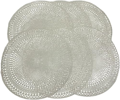 Miniatura 4 de Juego de 6 manteles individuales redondos de 15 pulgadas, color dorado metálico, lavables, fáciles de limpiar, antideslizantes, resistentes al