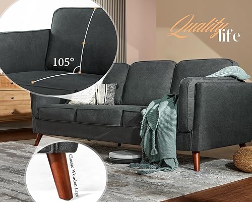 Miniatura 7 de VanAcc Sofá moderno de 87 pulgadas con almohada de brazo integrada, sofá de asiento profundo para sala de estar, gris oscuro