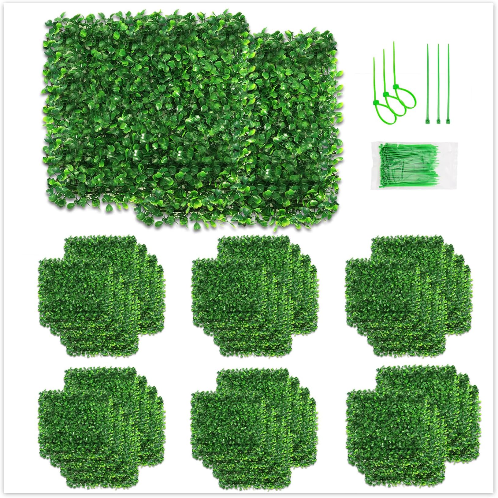 Aboofx Artificial Grass Wall Panels, 48 Pack 10x10in Green Wall Decor Greenery Wall Grass Decor for Outdoor, Boxwood Backdrop for Garden Yard Fence Wall Decoration(33.33 SQ Feet)