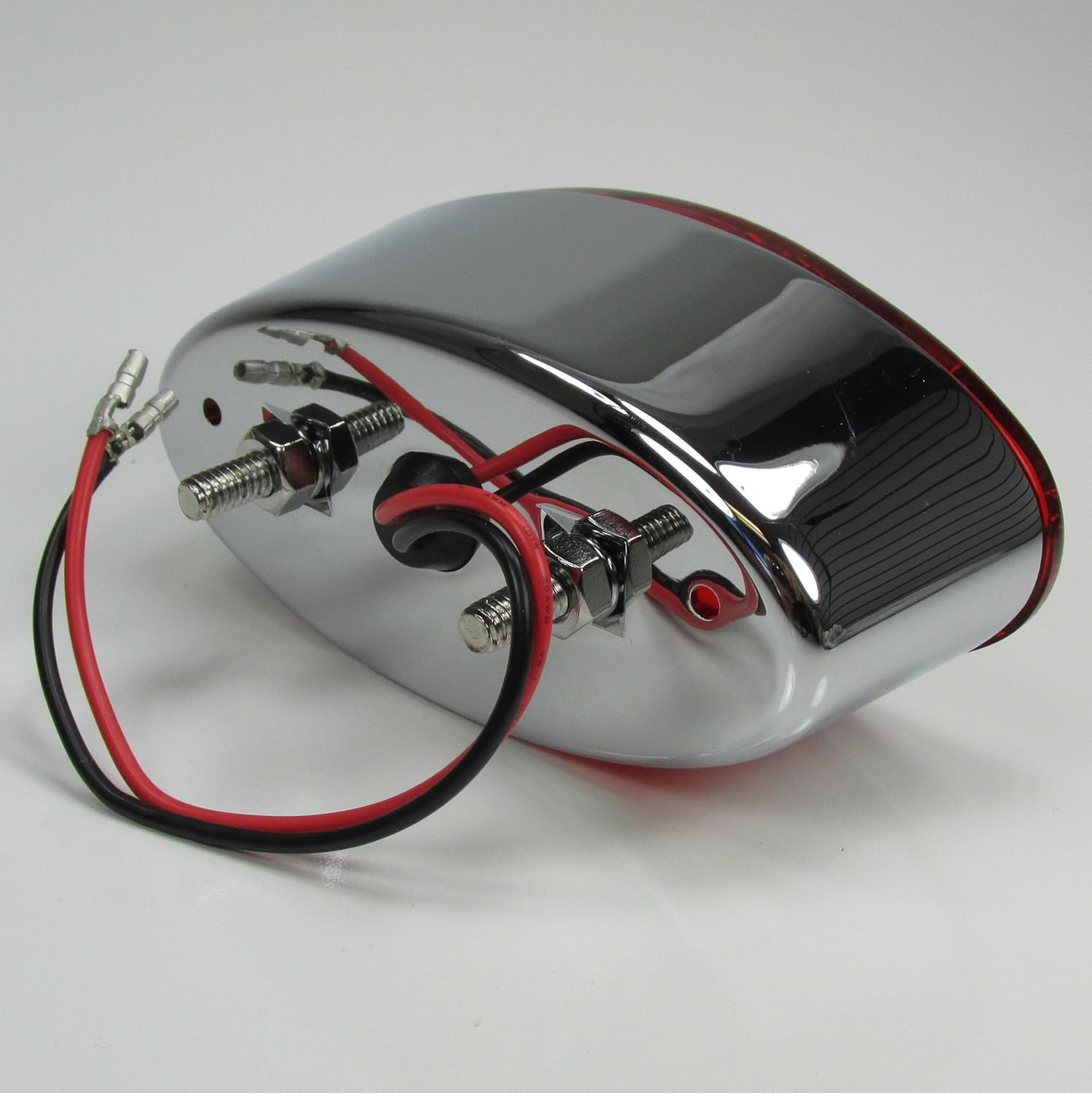 Chrome Cat Eye Motorcycle Tail Brake Stop Light With License Plate Tag Light - 12 Volt Dual Filament (1157 Bulb) Brake Light and Running Light - Vintage Harley Bobber Sportster Chopper Cafe Racer