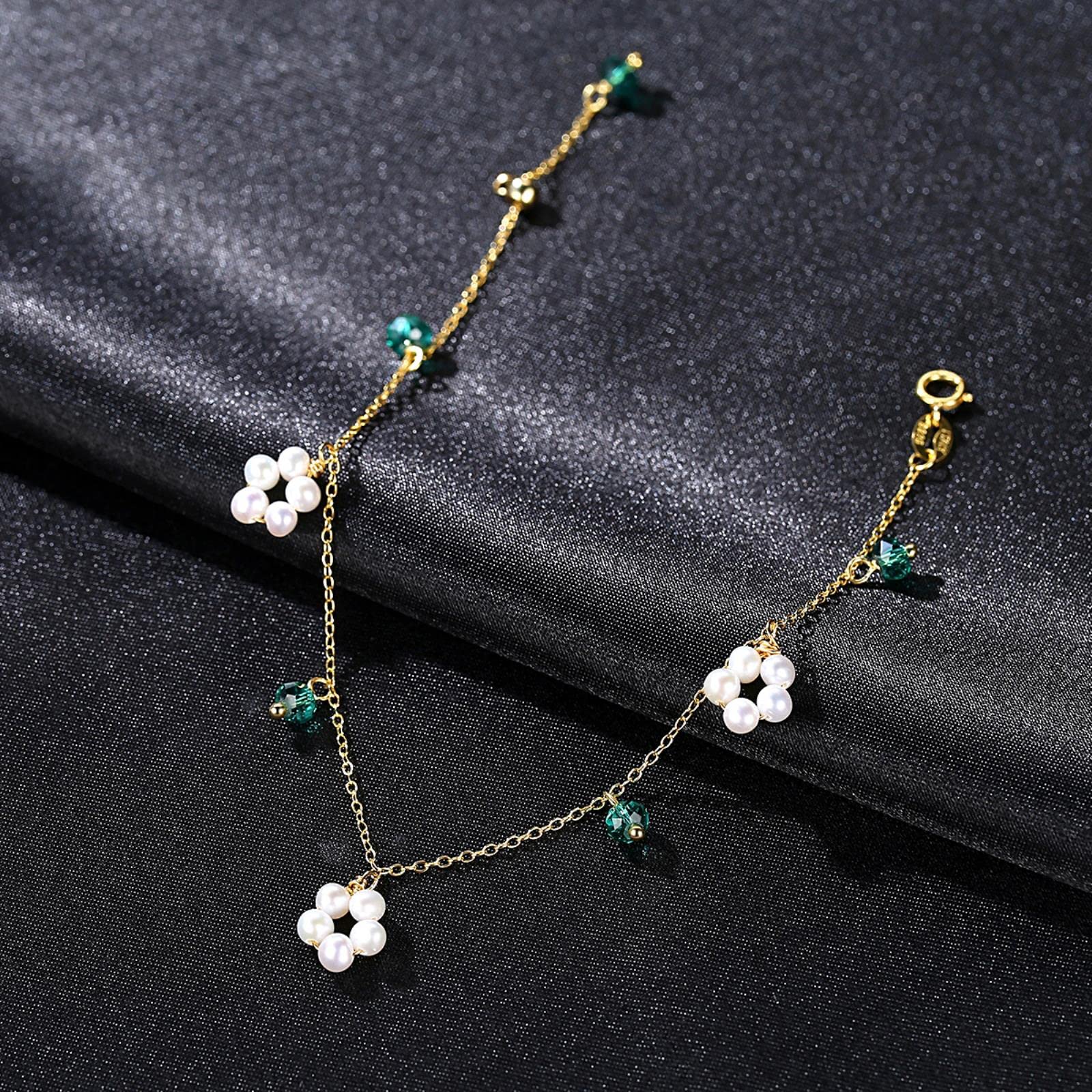 Braccialetti con catena a maglia in argento sterling 925 Bracciale con ciondoli in perle naturali con topazio verde per gioielli da donna Bracciali regalo