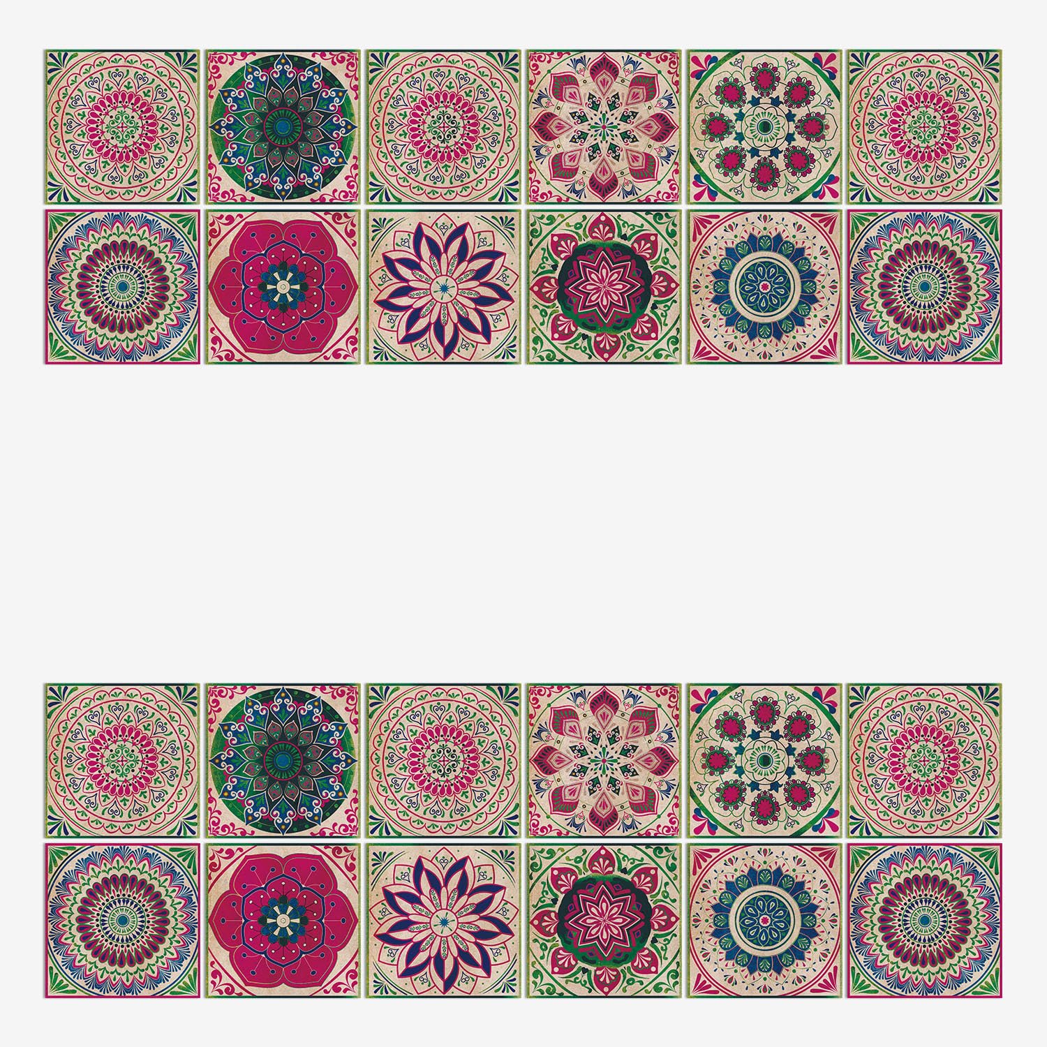 LMYSXAOZ 24 PCS Tile Stickers Stick on Tiles, Self Adhesive Wall Tiles for Bathroom Kitchen, Oil Proof DIY Peel and Floor Mandala (20x20cm,Mandala 5)
