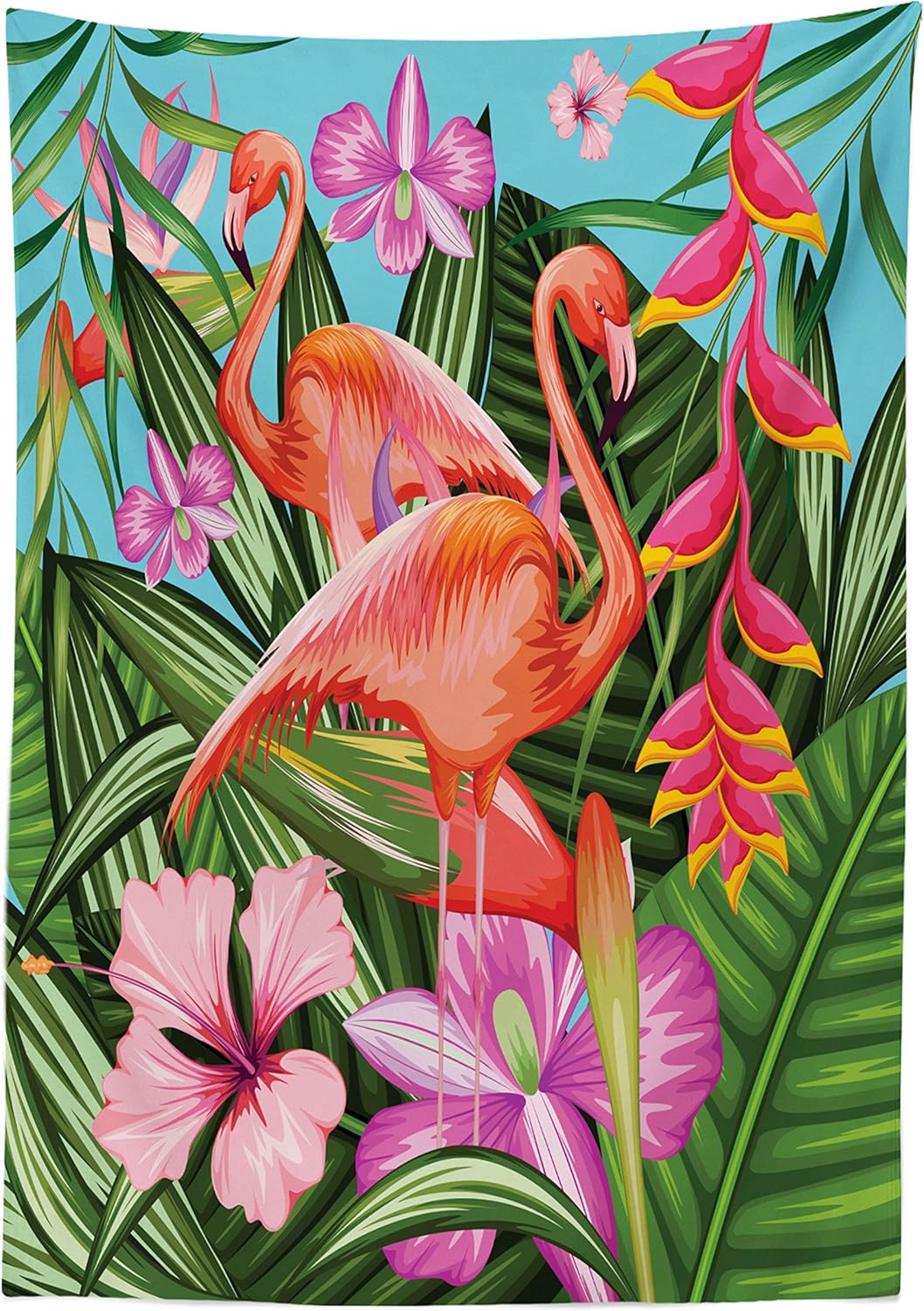 Ambesonne Flamingo Tablecloth, Illustration of Flamingo with Tropical Garden Hibiscus Flower Plant Vintage, Rectangular Table Cover for Dining Room Kitchen Decor, 60" X 84", Green Pink 60" X 84" Green Pink