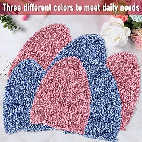 Miniatura 24 de Geyoga 6 piezas de redecillas para el pelo para mujeres, malla para dormir, suave rayón de punto de ganchillo red de pelo largo y corto, accesorio