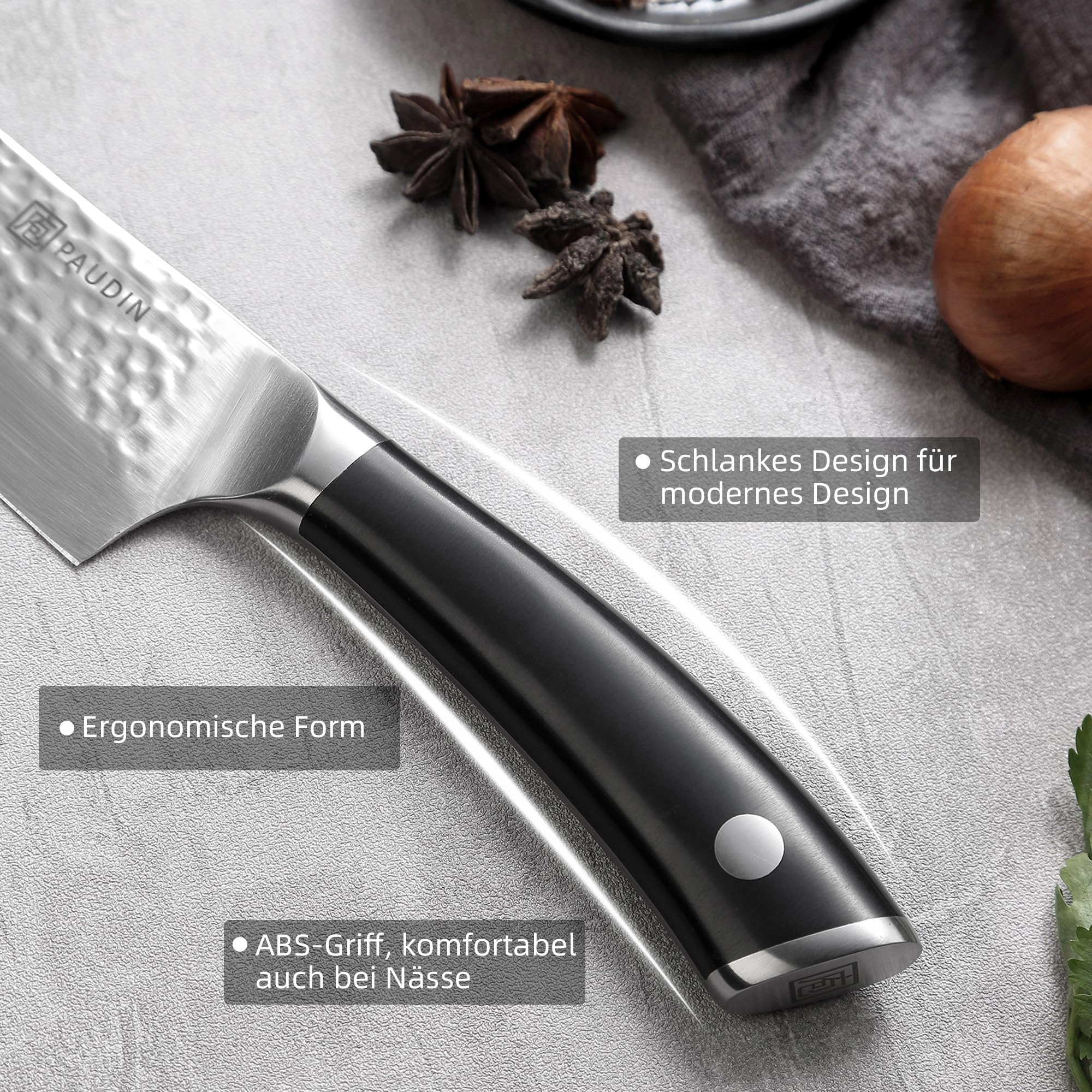 PAUDIN Bloque de cuchillos cuchillo, Juego de cuchillos de 7 piezas inoxidable al carbono juego de cuchillos de cocina profesionales, tijeras y bloque de madera, mangos ergonómicos