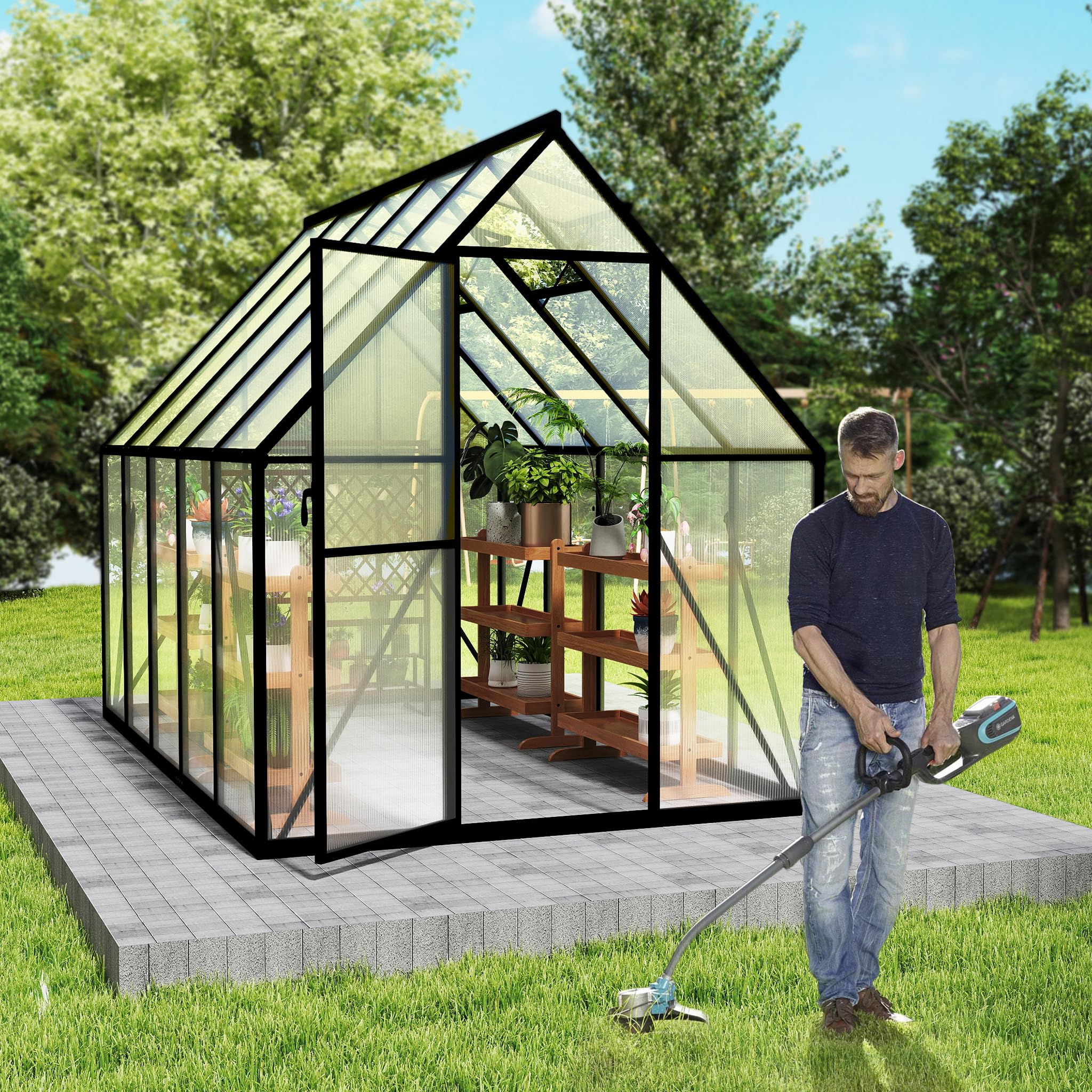 YRHome Premium Gewächshaus Aluminium 280x180x195cm 5.04m² Begehbares Garten-Gewächshaus mit verstärktem Fundament & Dachfenster & Tür Wetterfest & temperaturbeständig für Tomaten, Gemüse & Pflanzen