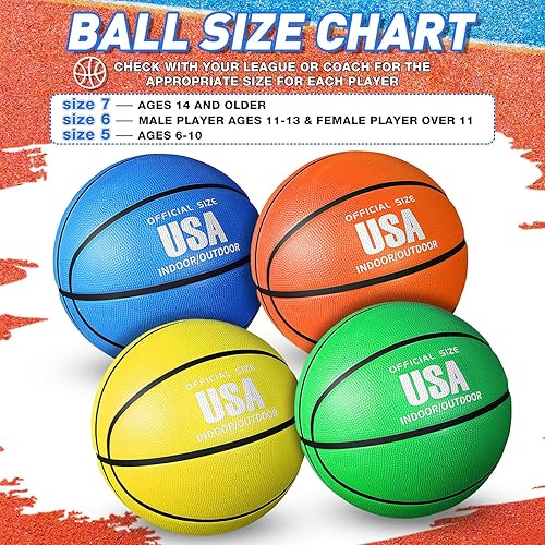 Miniatura 3 de Libima 4 piezas de baloncesto de goma con bomba de inflador, tamaño oficial, juego de baloncesto para interiores y exteriores, entrenamiento de