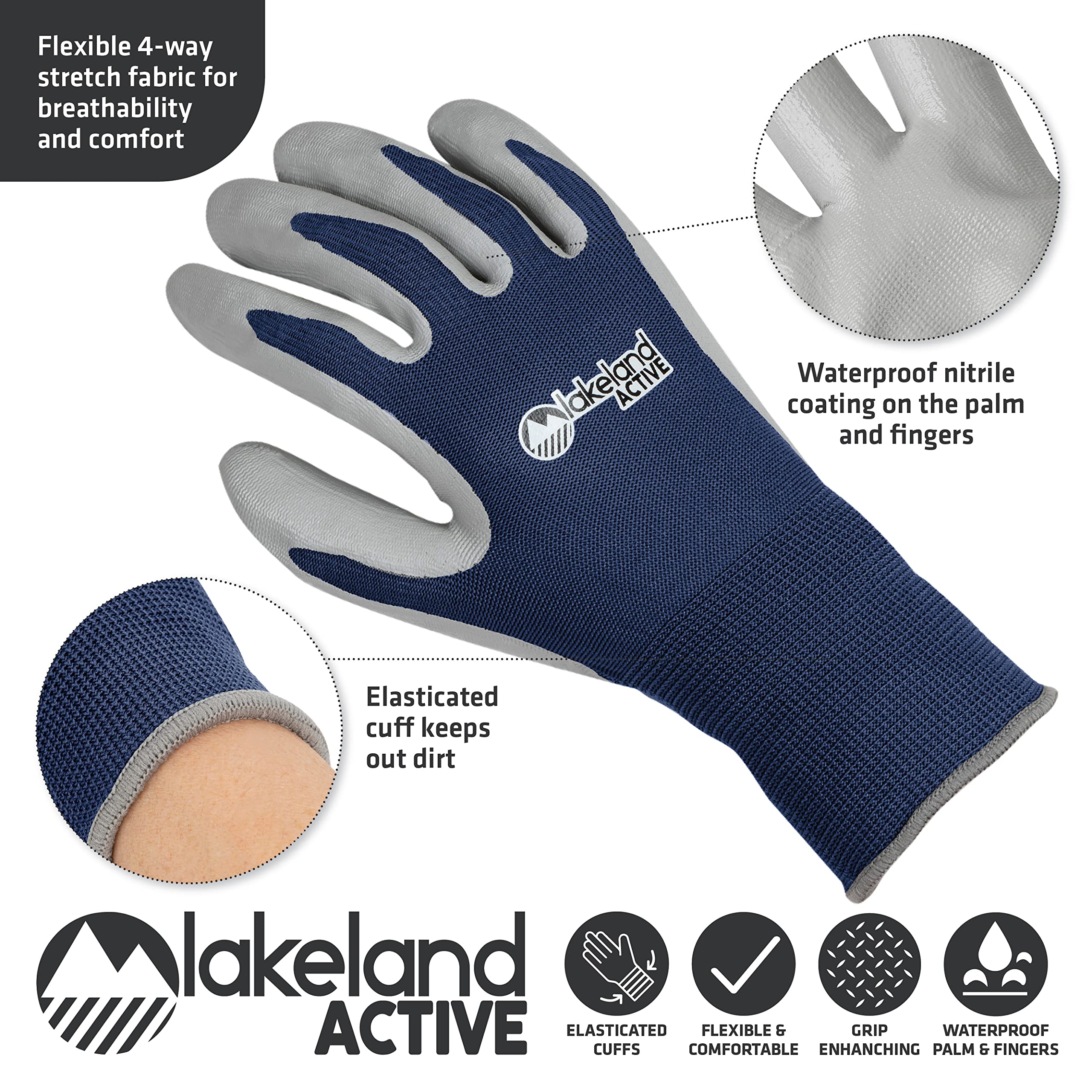 Lakeland Active 2 works Multipurpose Gardening Work Gloves - Field Green & Oxford Blue - X-Large, XL (Pack of 2) - Image 4