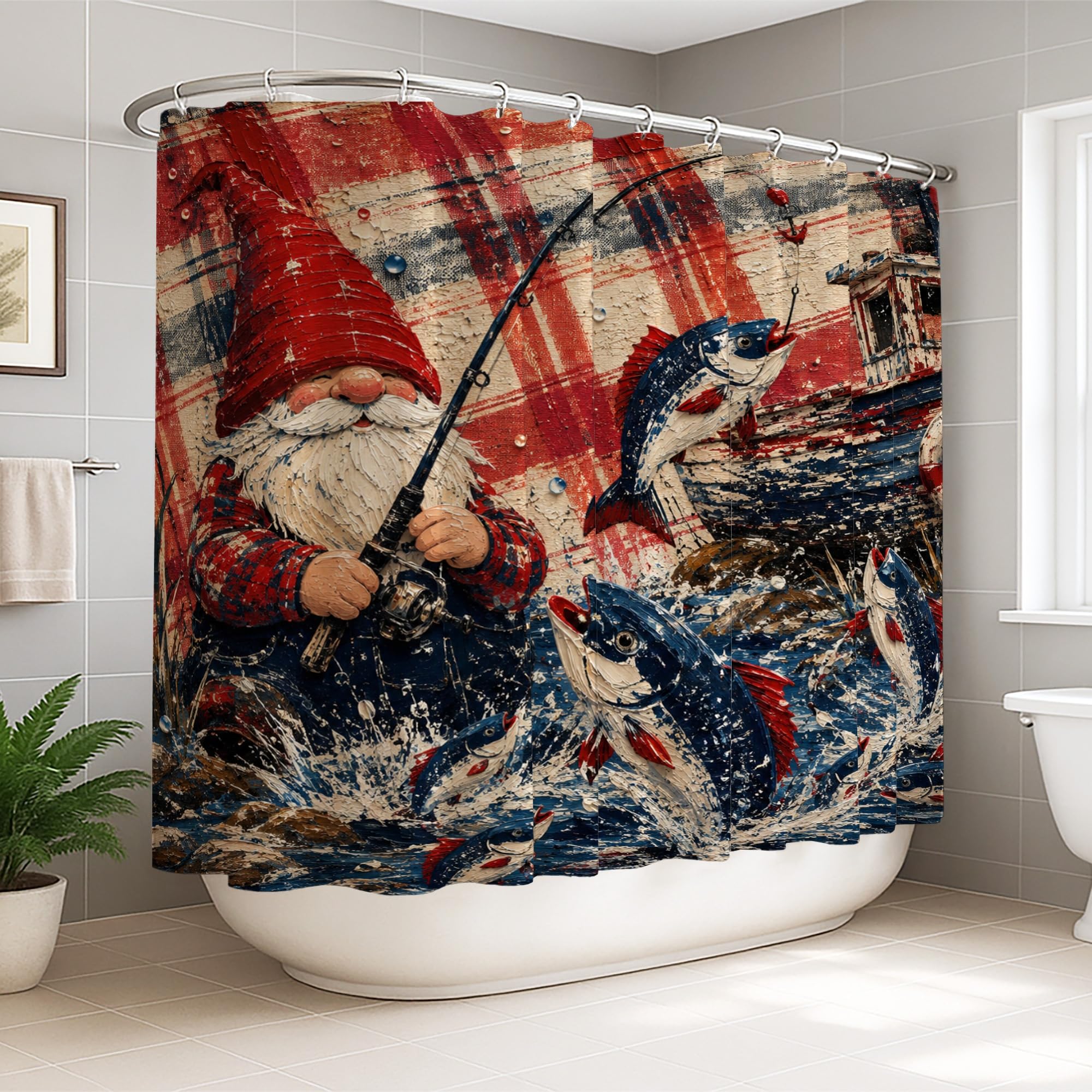 Rideau de douche extra large rustique rouge 274x183 cm en polyester