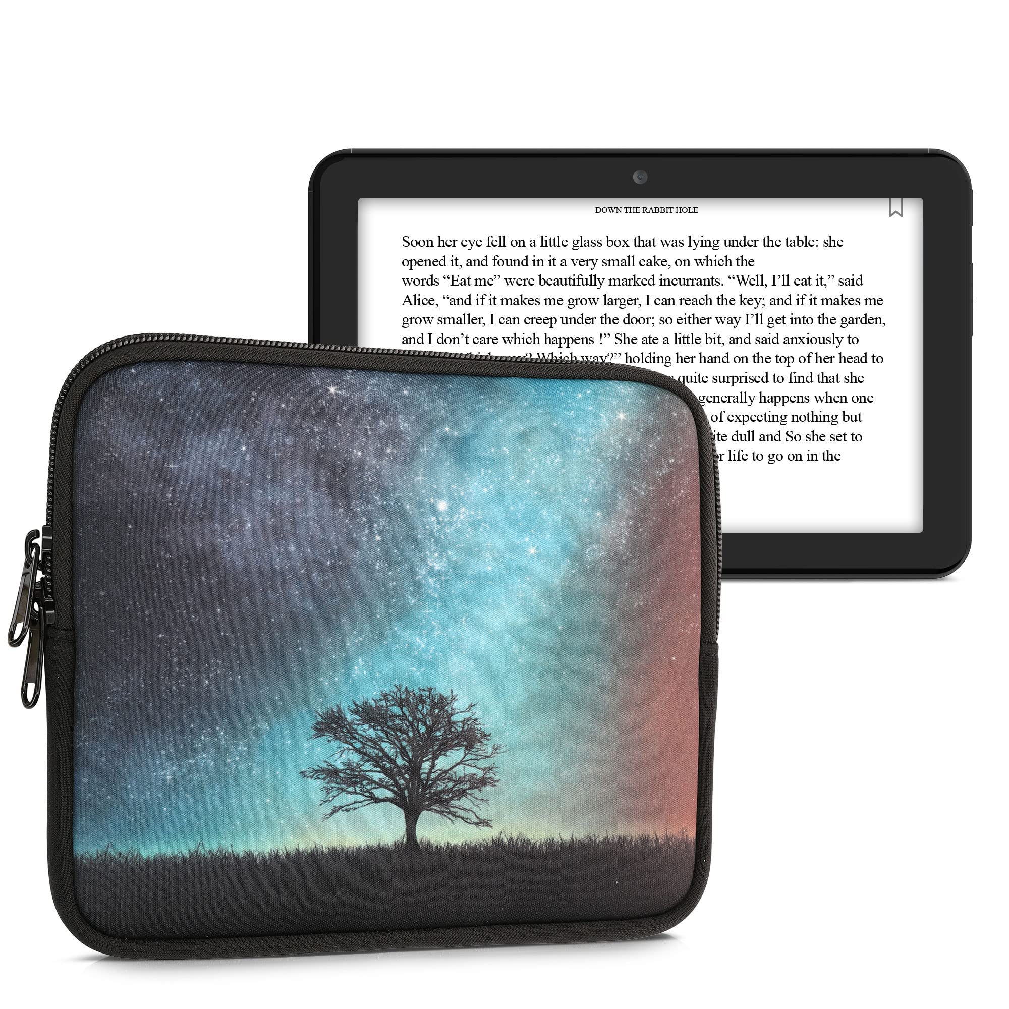 kwmobile Neoprenowe etui na czytnik e-booków rozmiar 17.3-17.8 cm - uniwersalny pokrowiec na eBook z zamkiem błyskawicznym, paskiem na nadgarstek - niebieski/szary/czarny