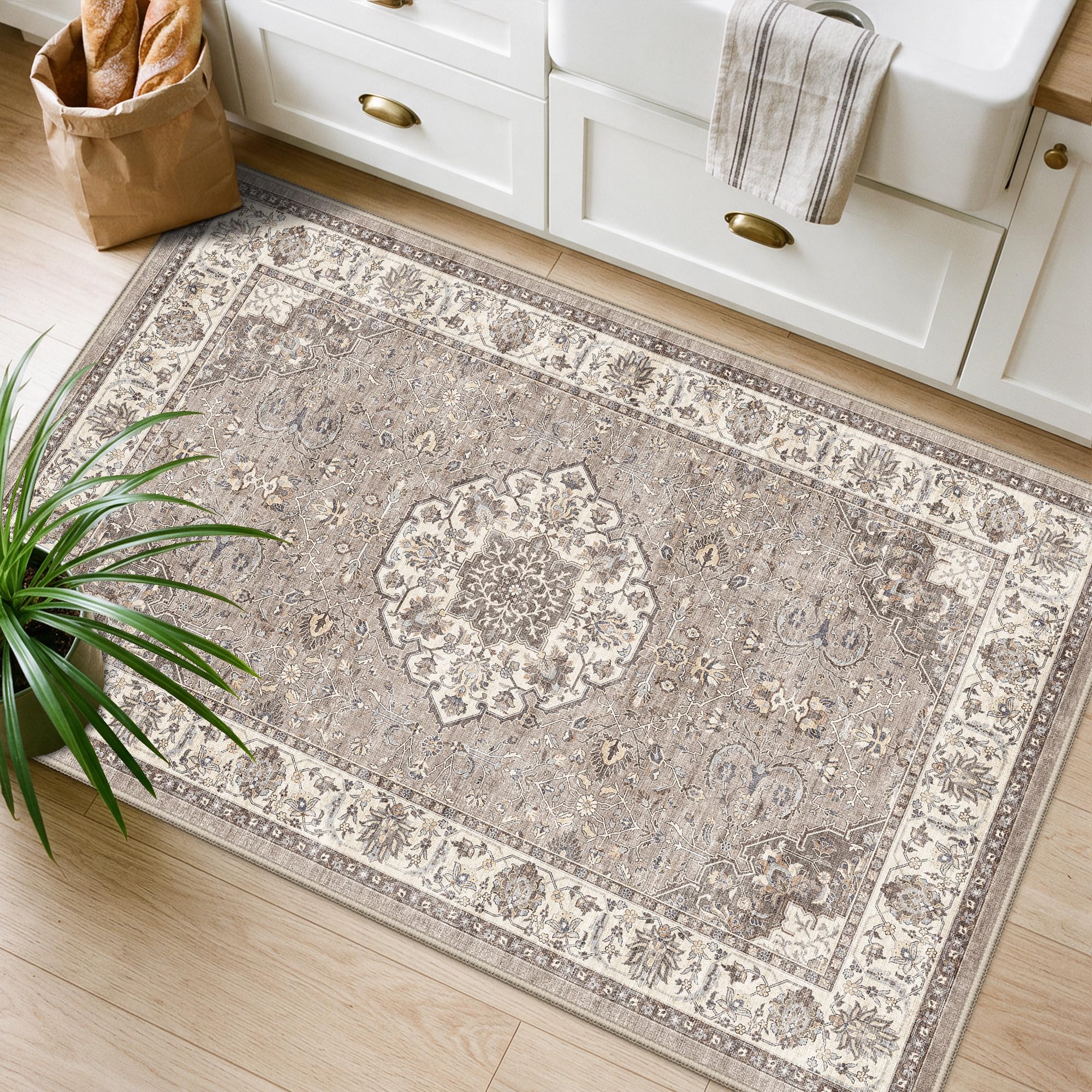 HY HAOYUNLAI Washable 3x4 Entryway Area Rug Vintage Non-Slip Door Carpet — image 1