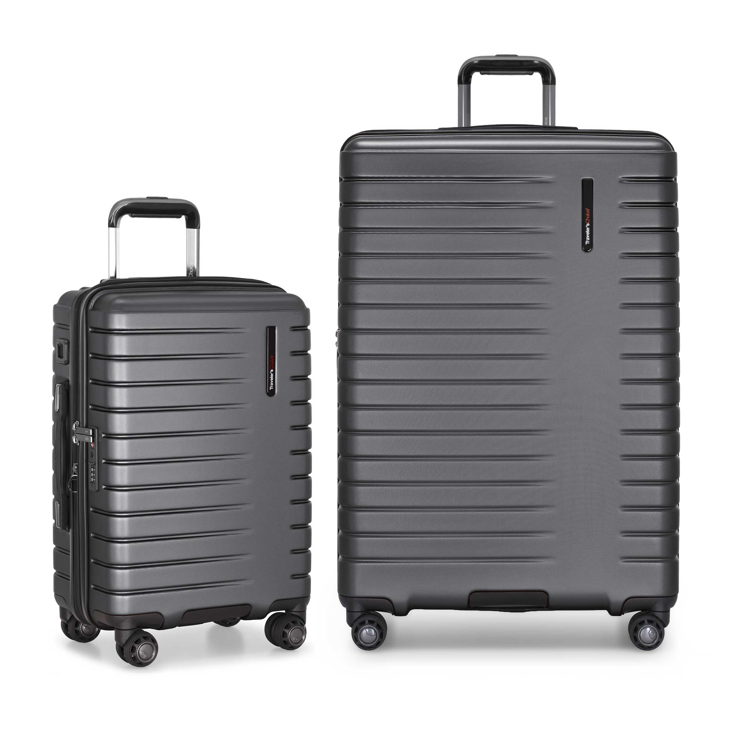 Traveler's Choice Archer Polycarbonate Hardside Spinner Luggage Set,Tie Down Straps Grey, 2-Piece
