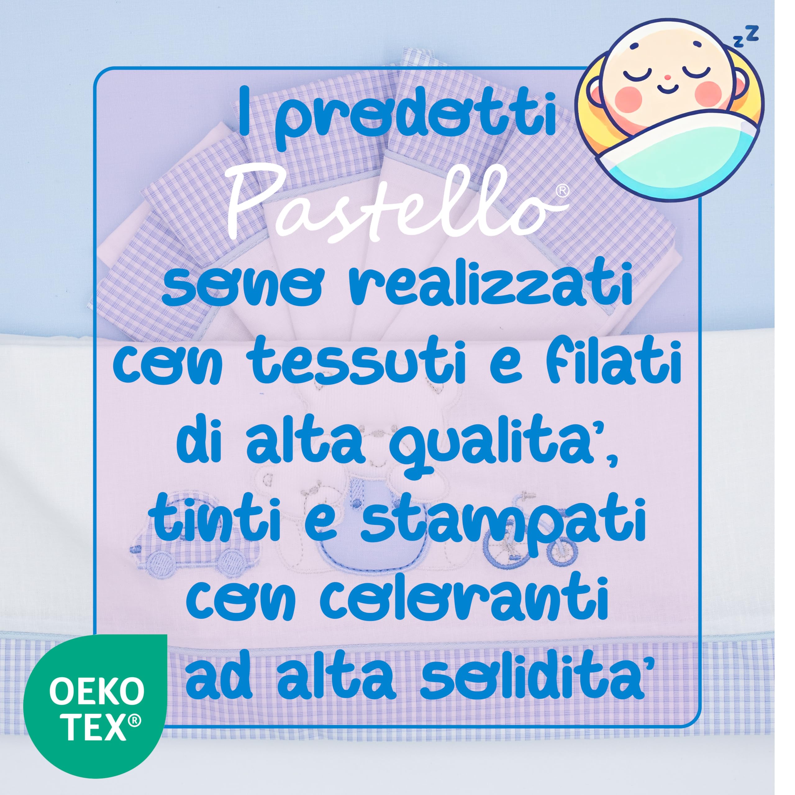 PASTELLO - Coordinado de cuna de 3 piezas, 100% algodón para recién nacidos, juego de sábanas con bordado (Art. LL2F, CIELO)