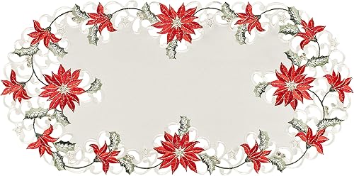 Miniatura 3 de Bufanda bordada de Navidad con diseño de flor de pascua (14 pulgadas de ancho x 27 largo)