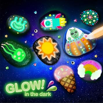 Rock Painting Kit- Glow in The Dark Rock Kit, Arts and Crafts for Kids Ages 6-12, Art Supplies Toy, Kids Craft Paint Kits, Arts & Crafts for Boys Girls Birthday Party Gift Toy