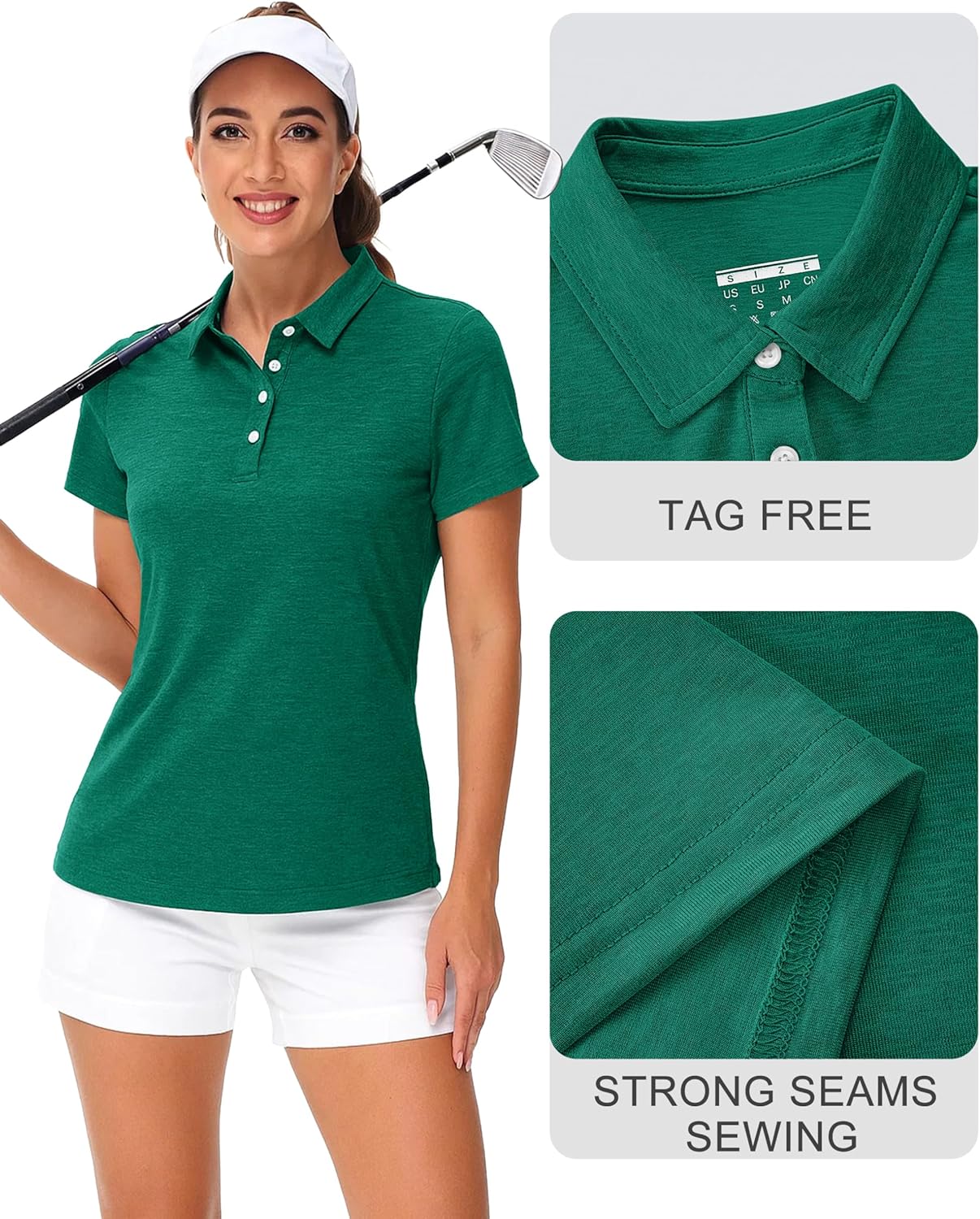 TACVASEN Polo Shirts for Women Short Sleeve Golf Shirts 4-Button Quick Dry Workout Tops Collared for Work Running Tennis
