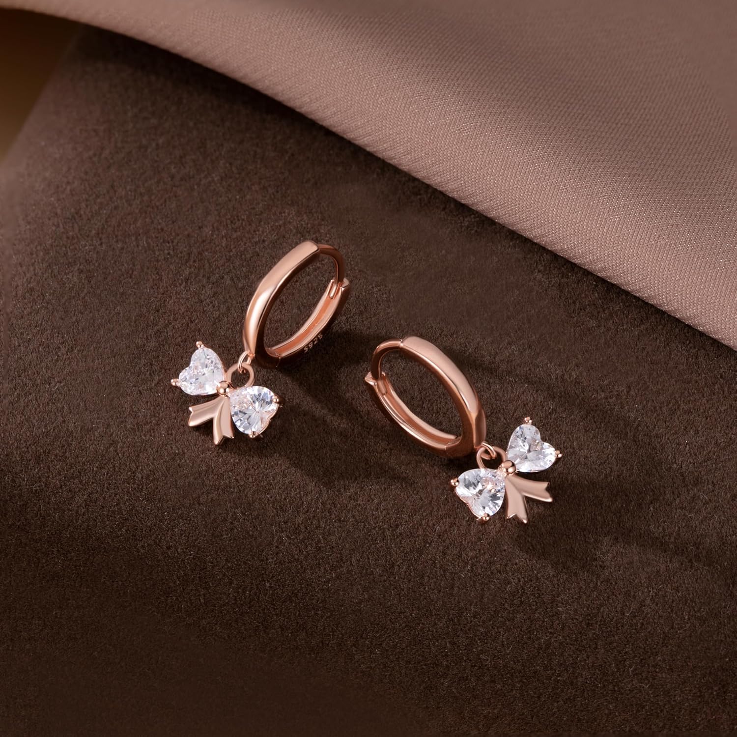 SLUYNZ Sterling Silver CZ Bow Hoop Earrings for Women Teens Love Bow Hoop Earrings Huggie Valentines Day Earrings - Image 4