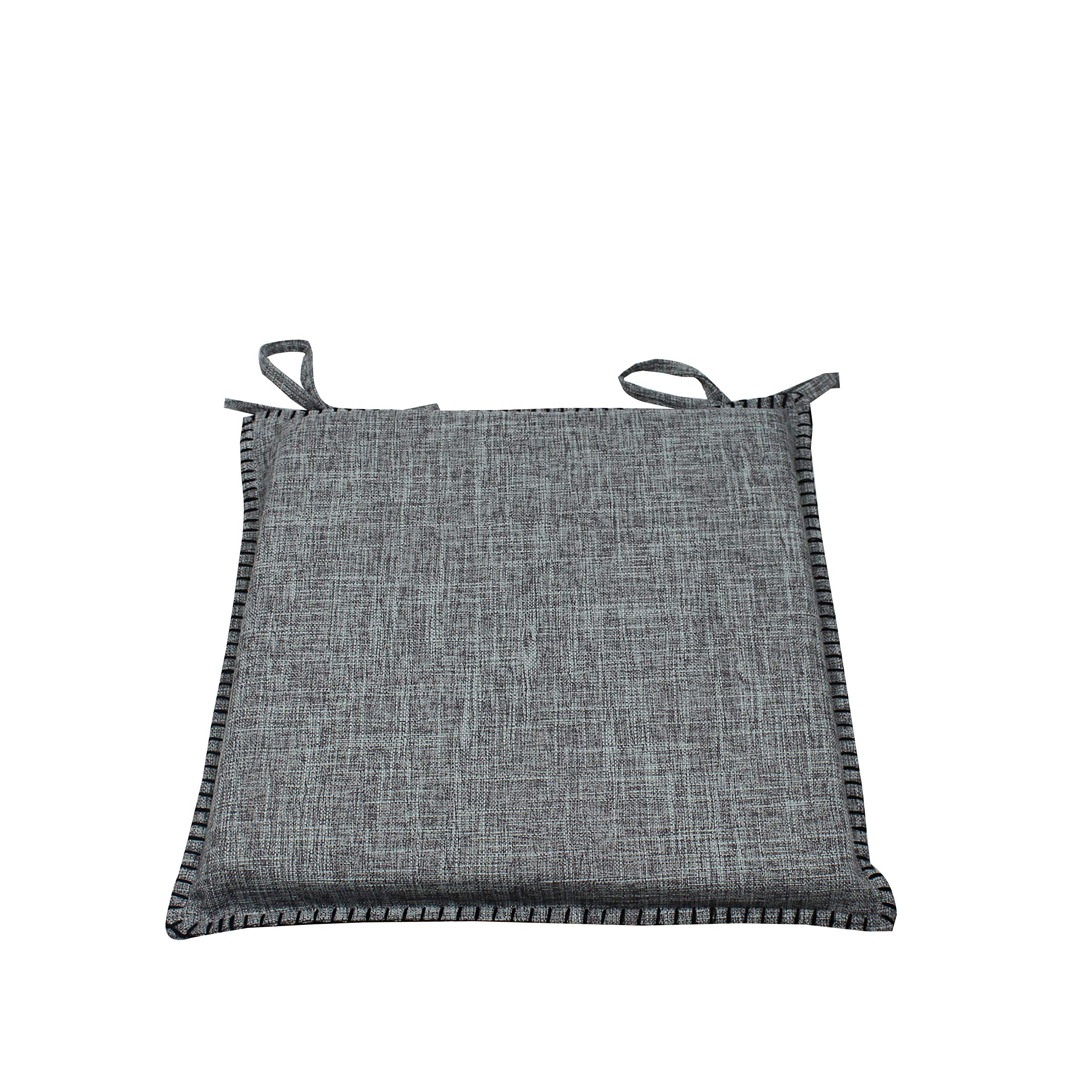 CnA Stores - Set of 4 Luxury Woven Crosshatch Kitchen Dining Garden Chair Cushion Seat Pads With Ties Zipped Removable Covers (Silver/Grey)