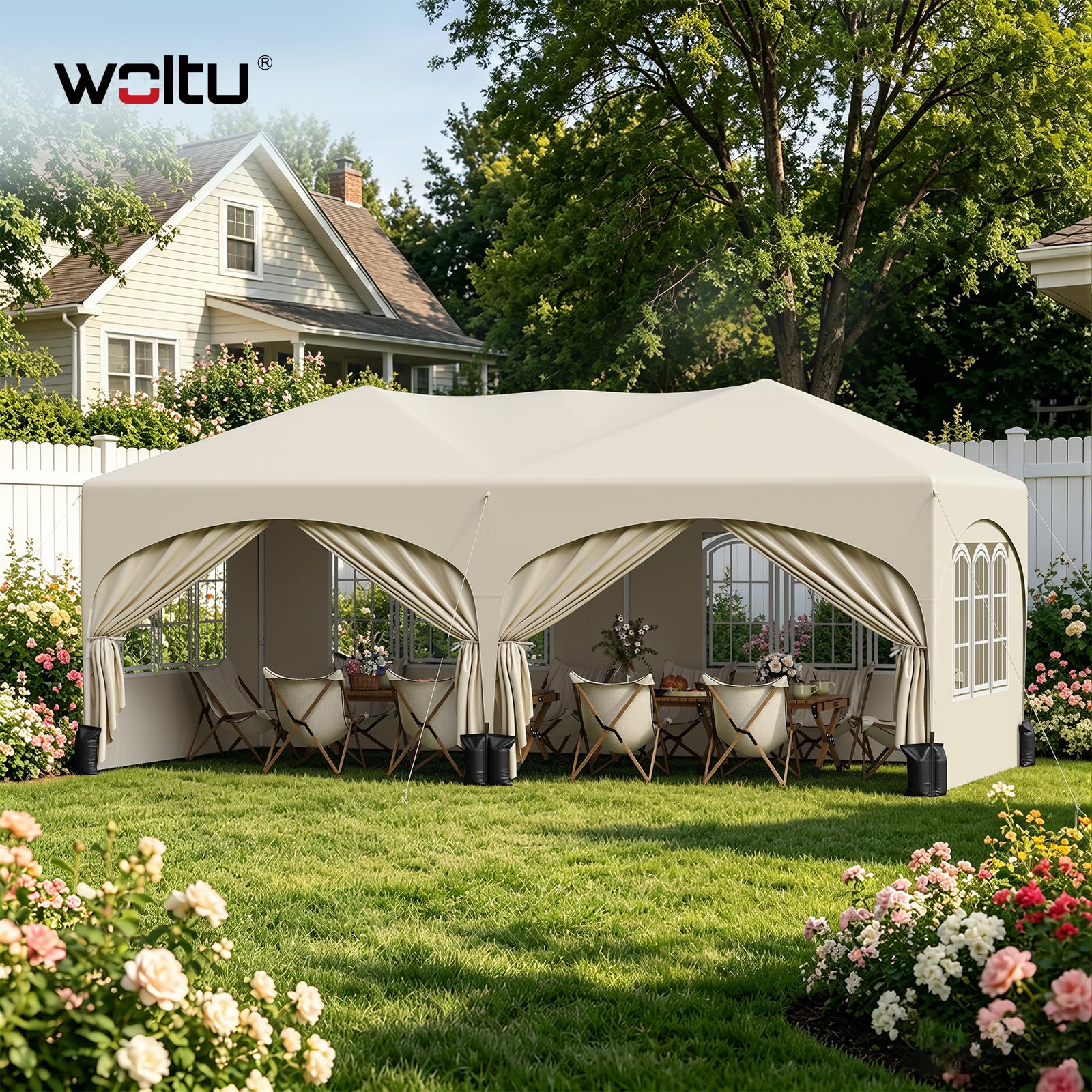 WOLTU Gazebo pieghevole Giardin 3x6m Pop Up da 3x6m con Pannelli Laterali Beige