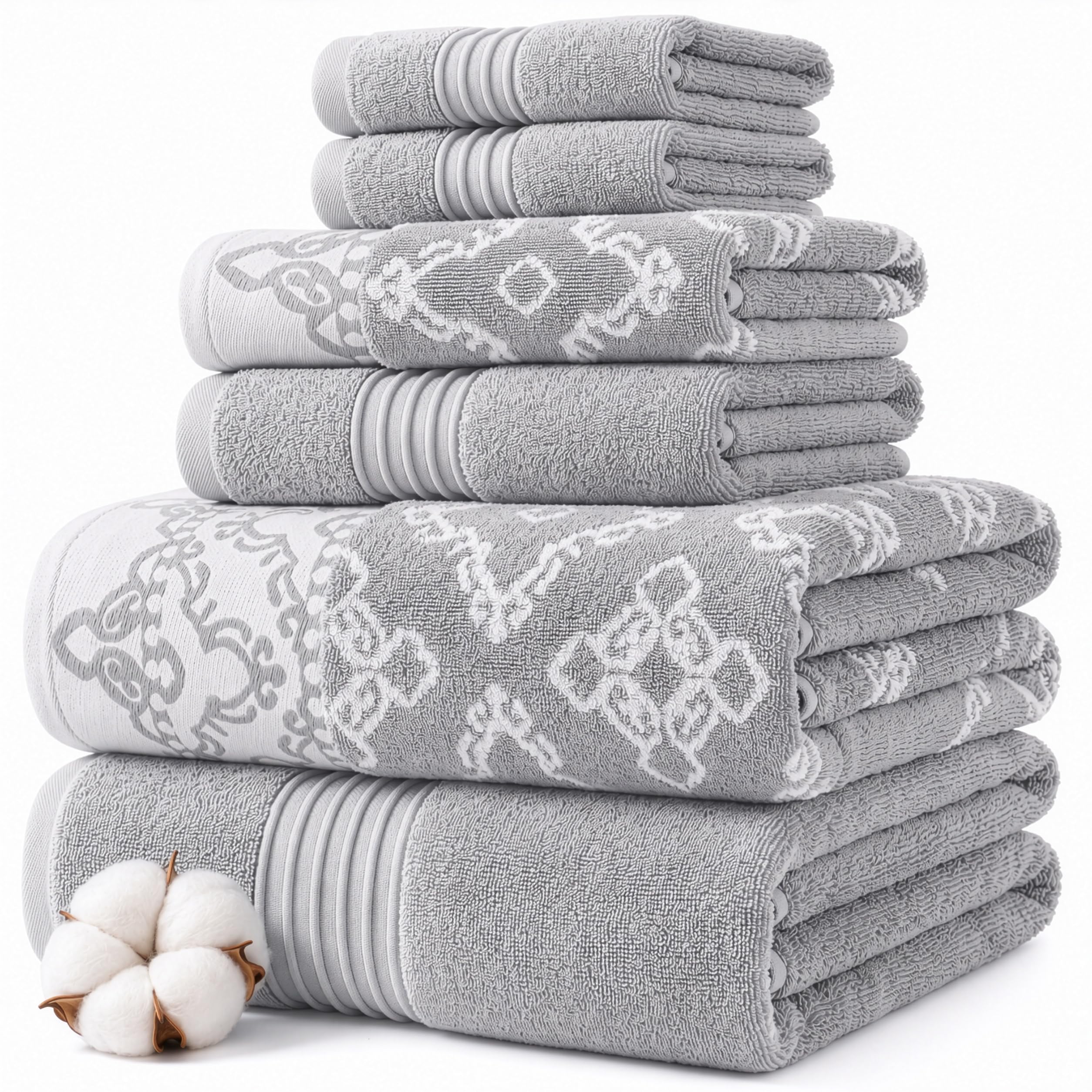 Modern Threads 6-częściowy zestaw, 2 ręczniki kąpielowe, 2 ręczniki do rąk, 2 ściereczki barwione przędzą żakard/solidny zestaw ręczników Charlize Stone