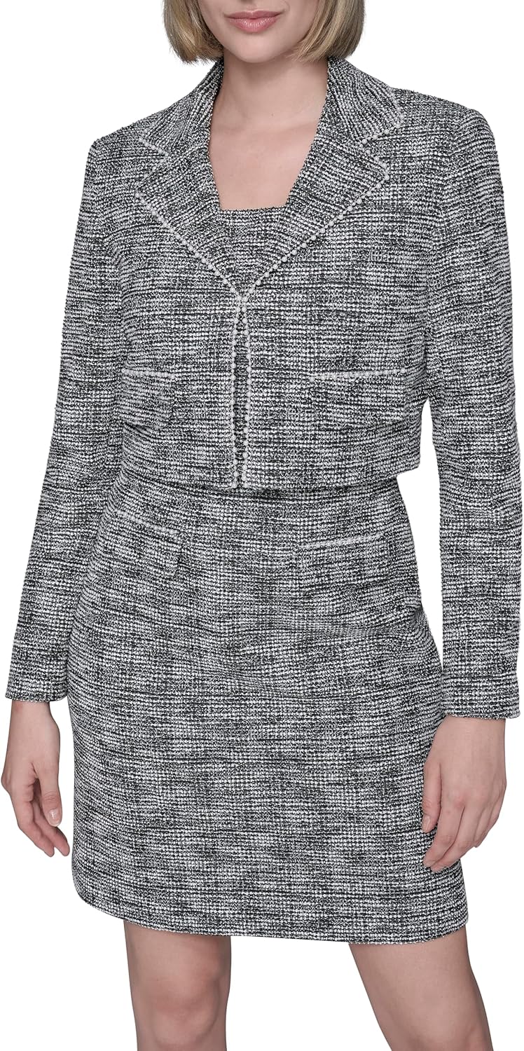 Karl Lagerfeld Women's Long Sleeve Embellished Tweed Cropped Jacket