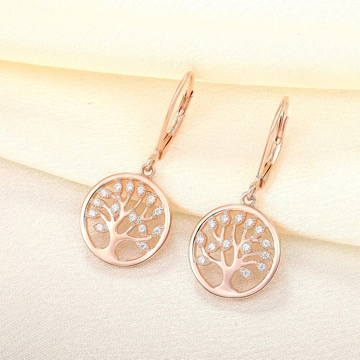 JO WISDOM 925 Sterling Silver Cubic Zirconia Tree of Life Earrings - Image 4