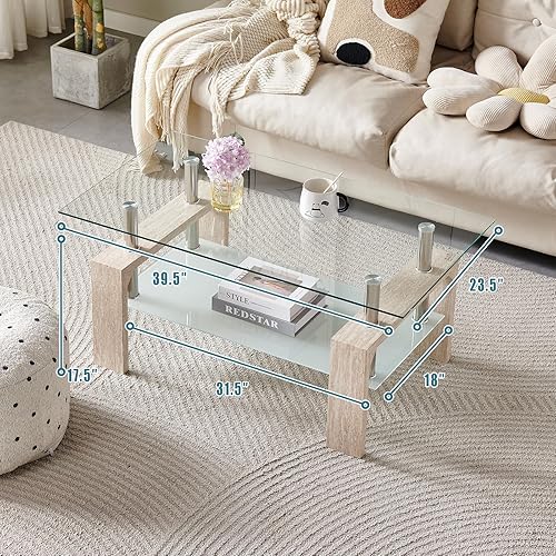 Miniatura 21 de Mesa de centro rectangular para sala de estar, mesa de té adecuada para sala de espera, mesa de centro lateral moderna con patas de madera, mesa de