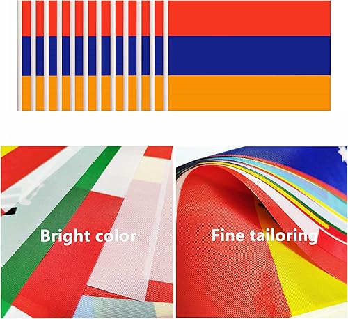 Miniatura 34 de Juego de 12 banderas de escritorio de España, pequeñas banderas españolas de oficina con poste negro sólido de 12 pulgadas, base negra y parte