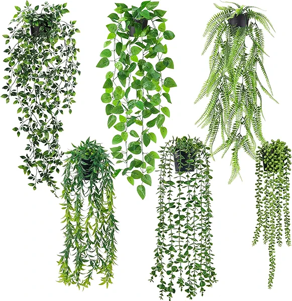 Der Rose 6 Pack Fake Plants Hanging Artificial Vines Faux Plants Indoor for Wall Shelf Bookshelf Outdoor Decor