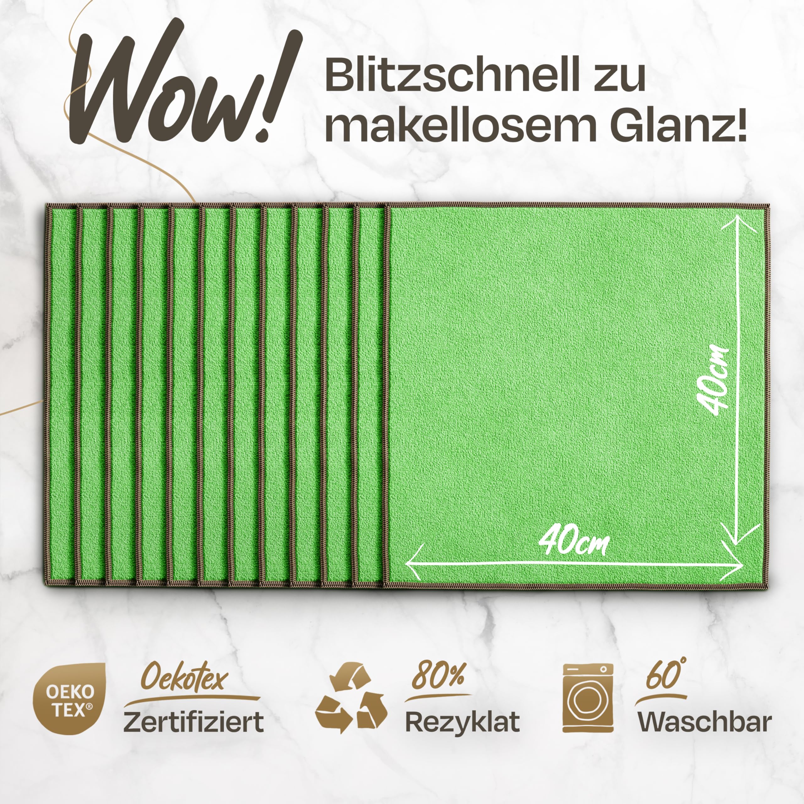 Panni in microfibra per cucina, bagno, casa e auto, panni per la pulizia, panni in plastica riciclata, set da 50 pezzi, 40 x 40 cm, verde/grigio