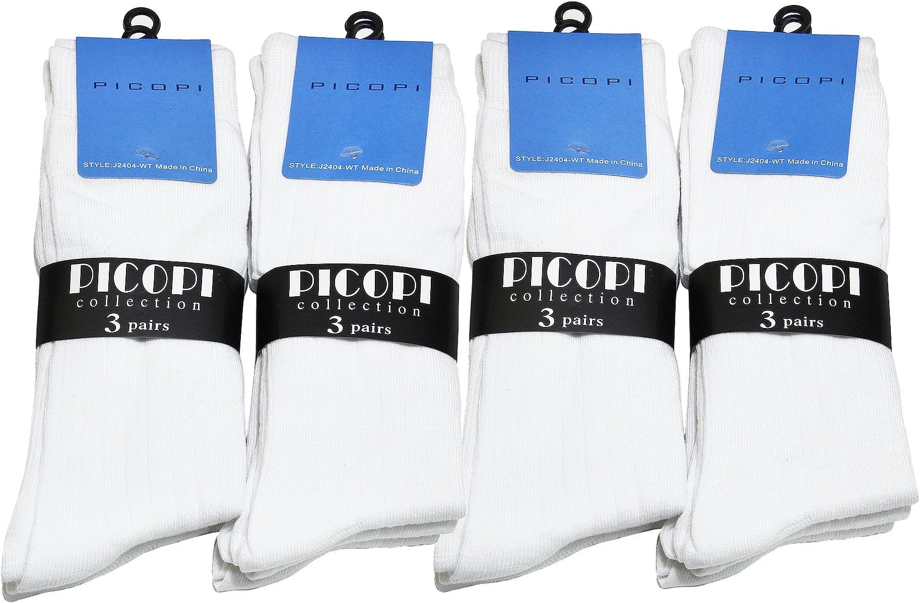 12 Pairs Men Ribbed Dress Socks - Plain Color J2404-WT