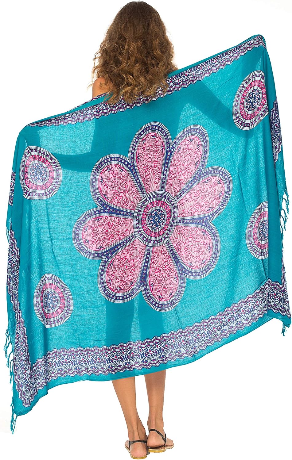 SHU-SHI Womens Beach Swimsuit Cover Up Flower Sarong Wrap with Coconut Clip - Image 3