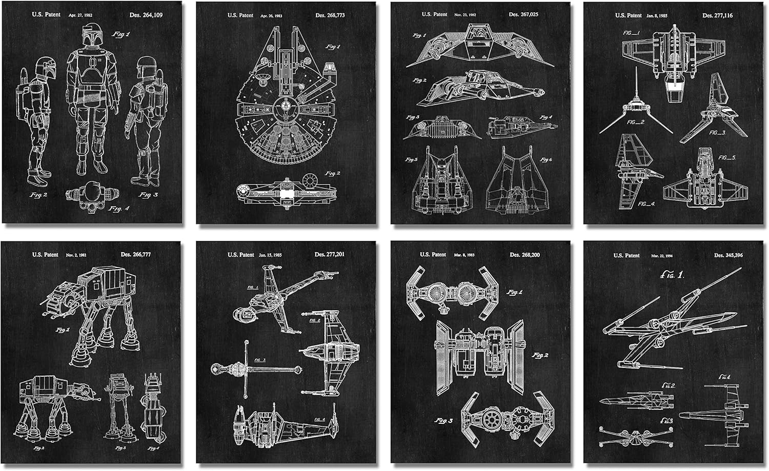 ArtCantHurtU Star Wars Gifts for Men - 8 Wall Art Prints (8x10) for Boys Women Bathroom Bedroom Room Home Decor Merchandise Office Decorations Retro Movie Sci Fi Wars Comic-Con Man Cave Garage