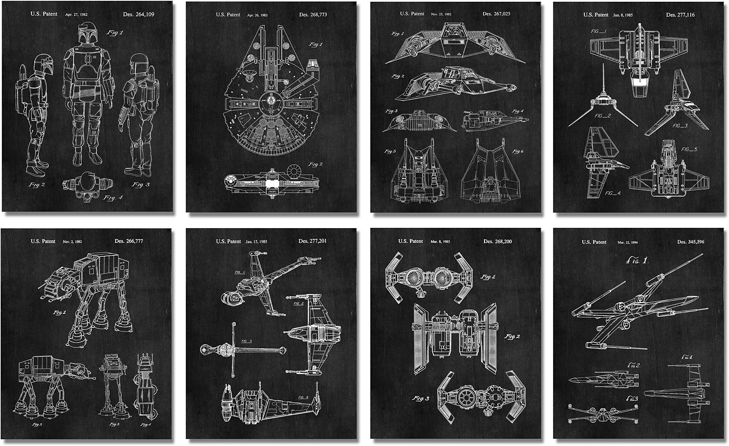 ArtCantHurtU Star Wars Gifts for Men - 8 Wall Art Prints (8x10) for Boys Women Bathroom Bedroom Room Home Decor Merchandise Office Decorations Retro Movie Sci Fi Wars Comic-Con Man Cave Garage