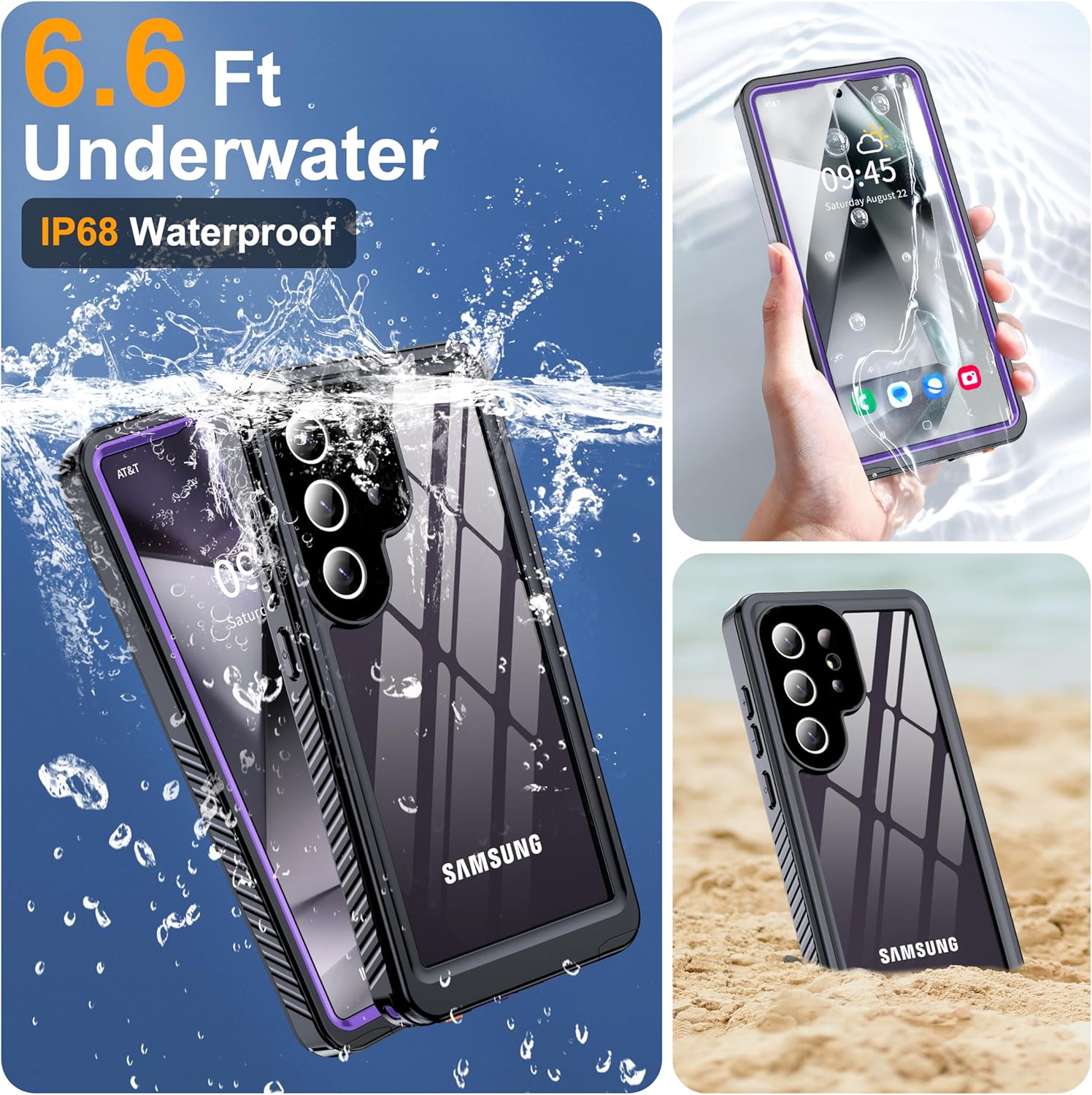 GOLDJU for Samsung Galaxy S25 Ultra Case Waterproof,IP68 Waterproof Dustproof Case with Built-in Screen Protector, Full Body Protective Phone Cover for Galaxy S25 Ultra 6.9 Inch, Purple/Clear