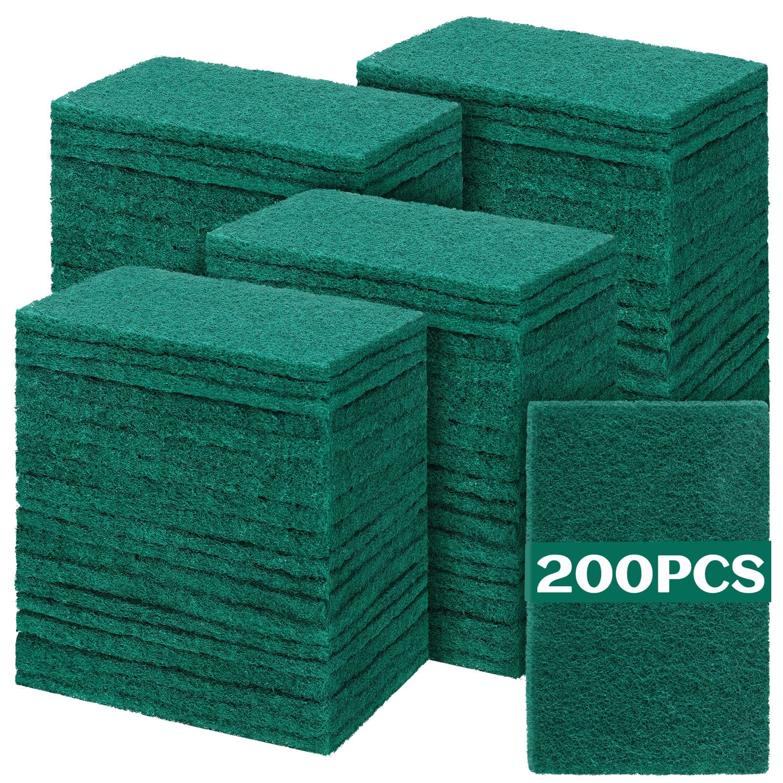 Hoolerry 200 Pcs Heavy Duty Scouring Pads Bulk for Kitchen Dish, Green