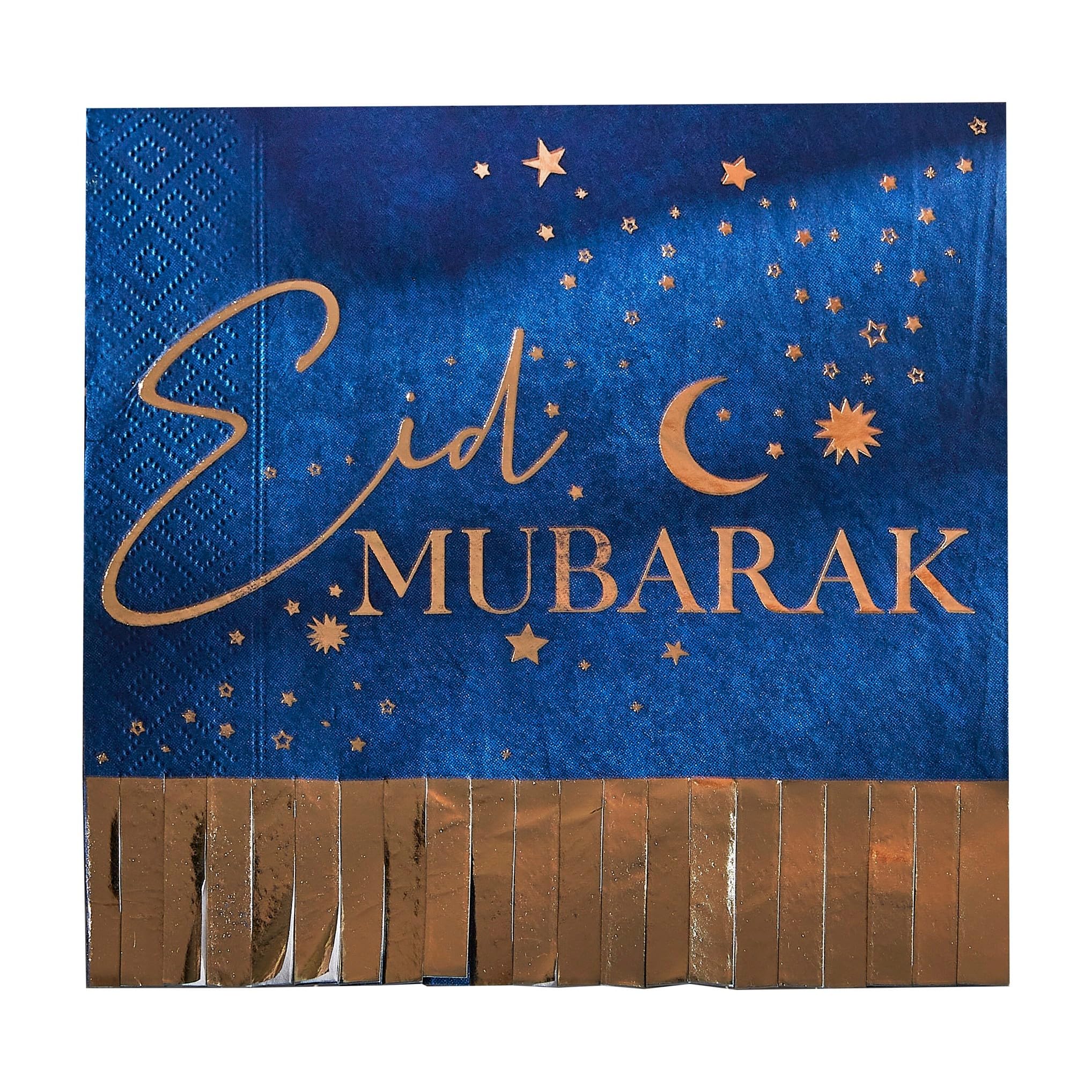 Ginger Ray Eid Mubarak Navy and Gold Fringe Napkins - 16 Pack, Blue
