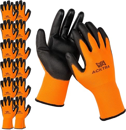 Miniatura 10 de ACKTRA - Guantes protectores de nailon recubiertos de poliuretano ultrafino 12 pares  1 docena puño tejido para trabajo de precisión para hombres y